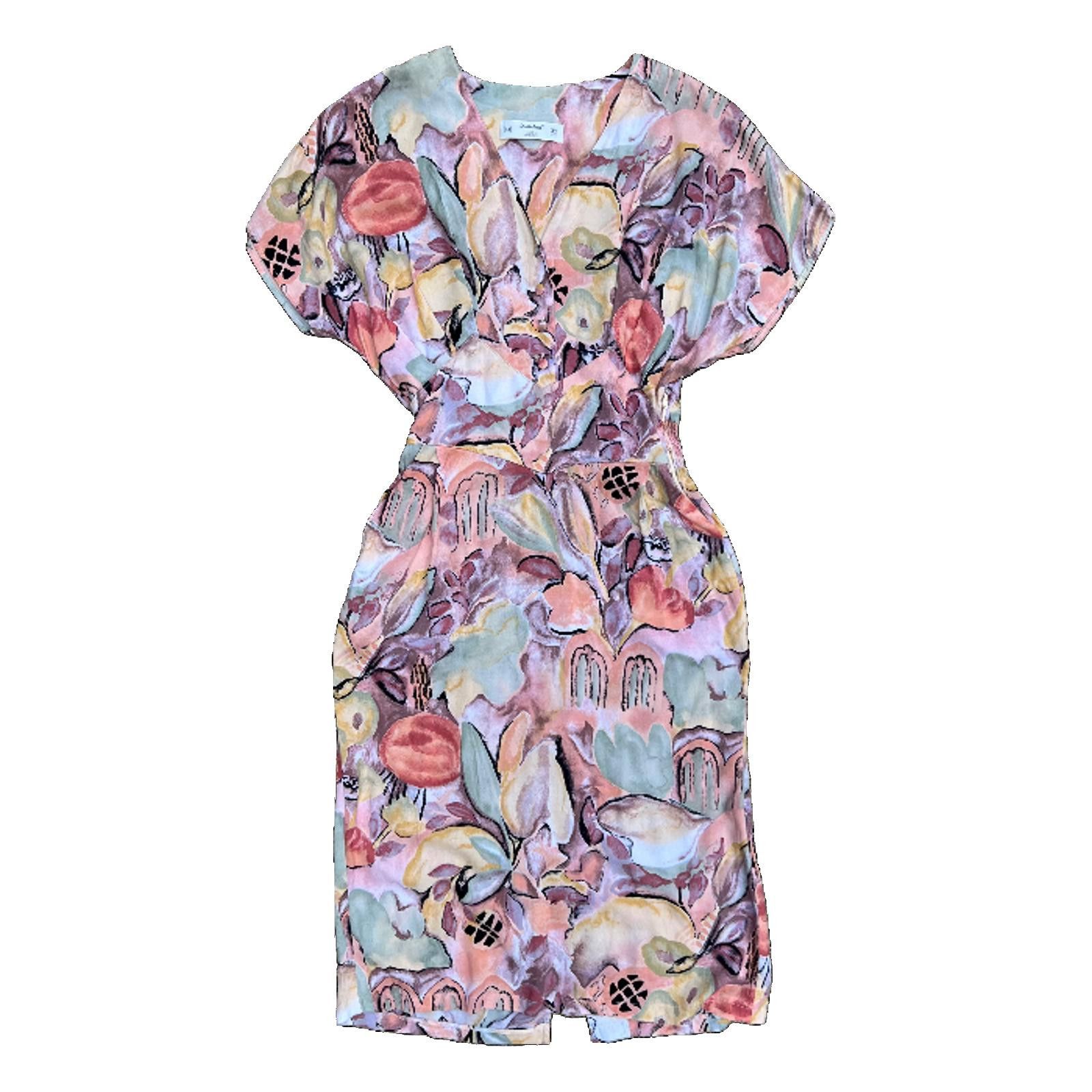 Other St. Michael Watercolor Floral Dress 1980s Size L / US 10 / IT 46 - 1 Thumbnail