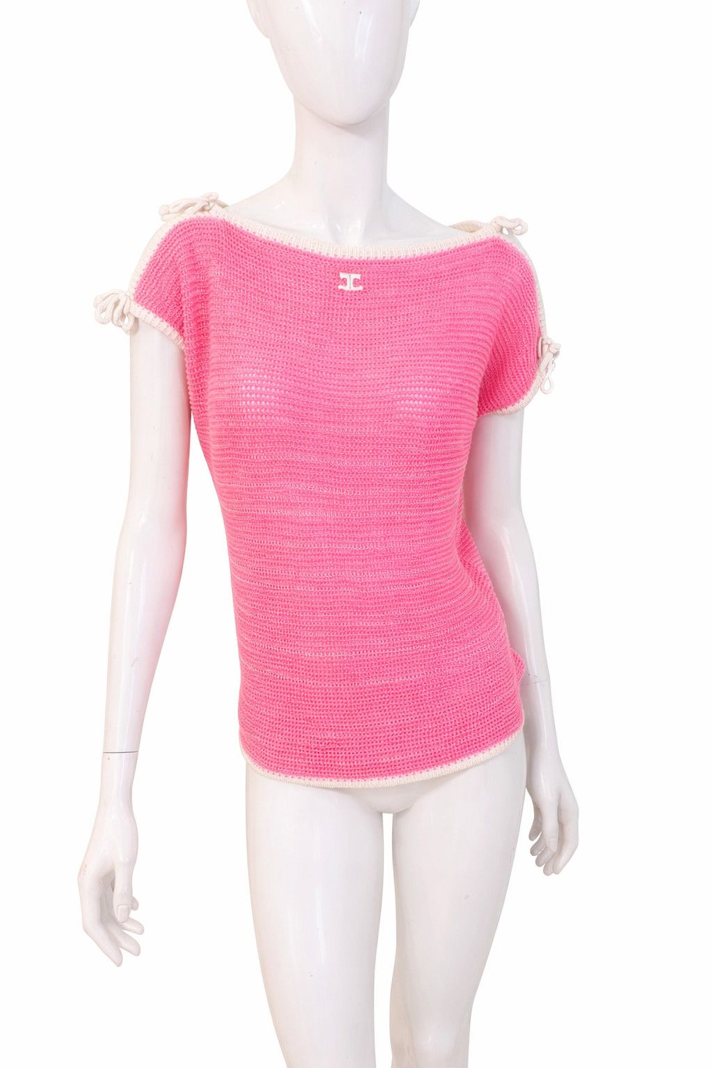 Courreges Courrèges Pink Knit Top - Crochet Logo Monogram Tee Pullover Size M / US 6-8 / IT 42-44 - 3 Thumbnail