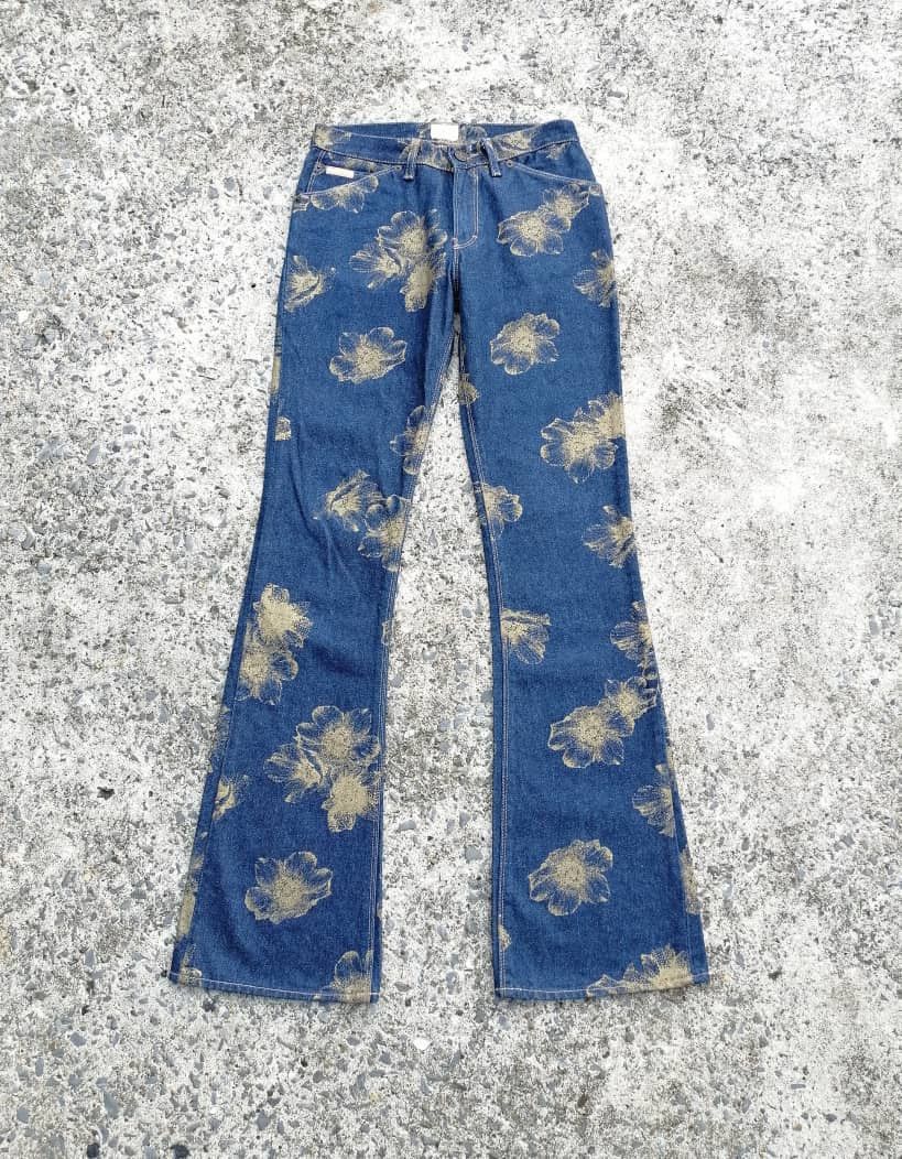 image of Calvin Klein Working Blue Flowers Printed Bootcut Denim Jean in Blue Denim, Women's (Size 25)