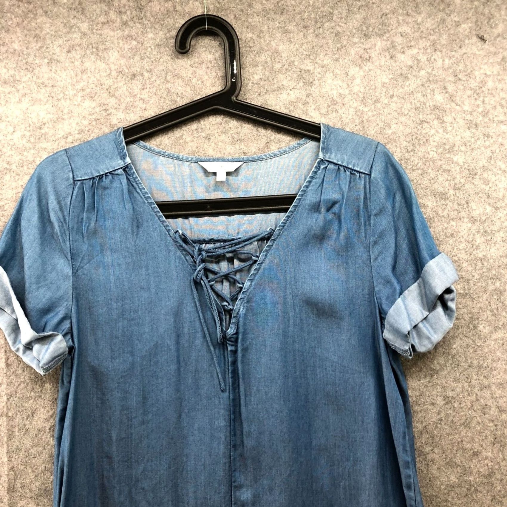 Lucky Brand Lucky Brand Chambray Dress Womens XS Blue Short Sleeve Lace Up Lyocell Mini Bohemian Slim Fit Casual Womens XS Size 26" / US 2 / IT 38 - 5 Thumbnail