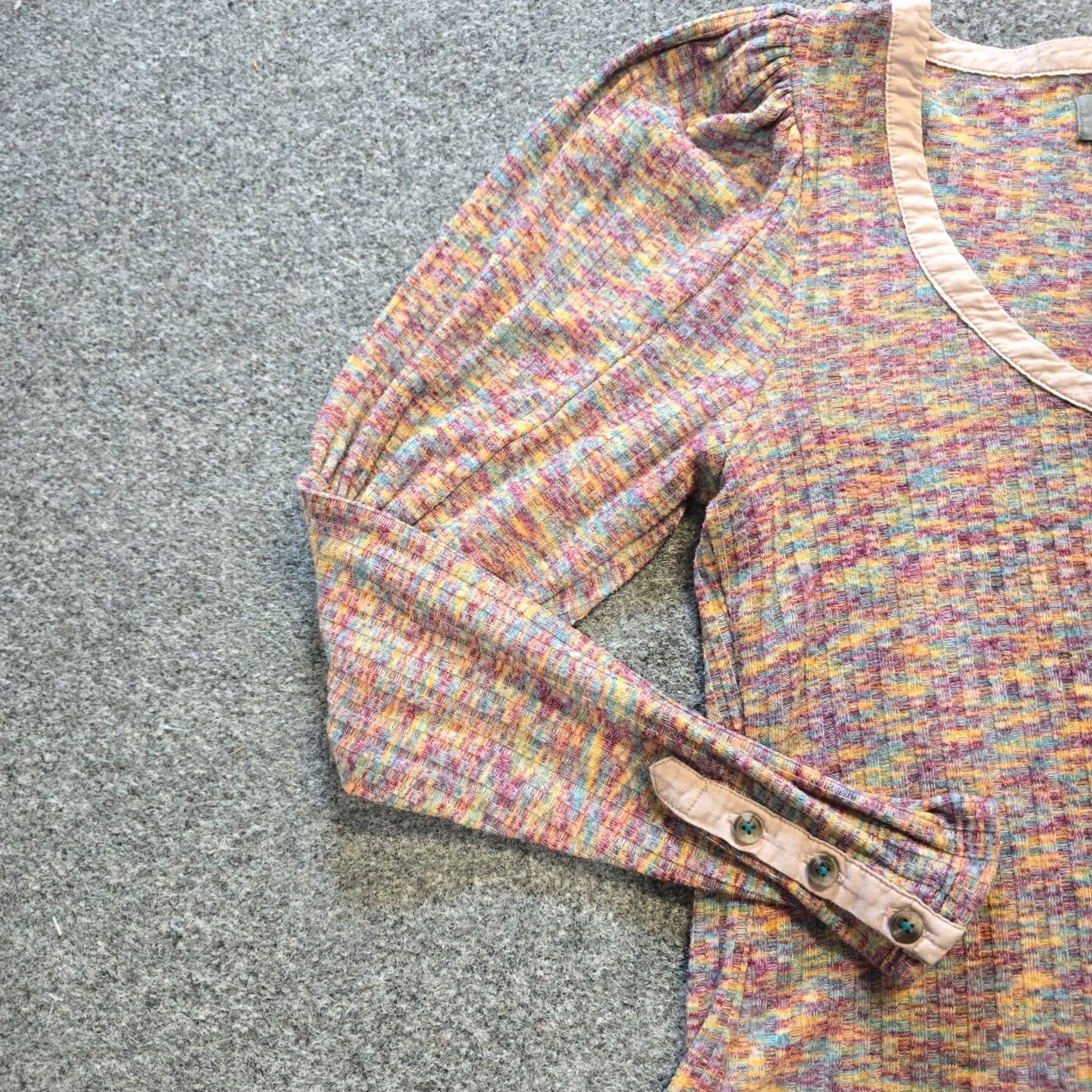 Anthropologie Anthropologie Top Womens Size Small Pink Rainbow Ribbed Henley Casual Coloful Shirt Regular Womens Size S / US 4 / IT 40 - 3 Thumbnail