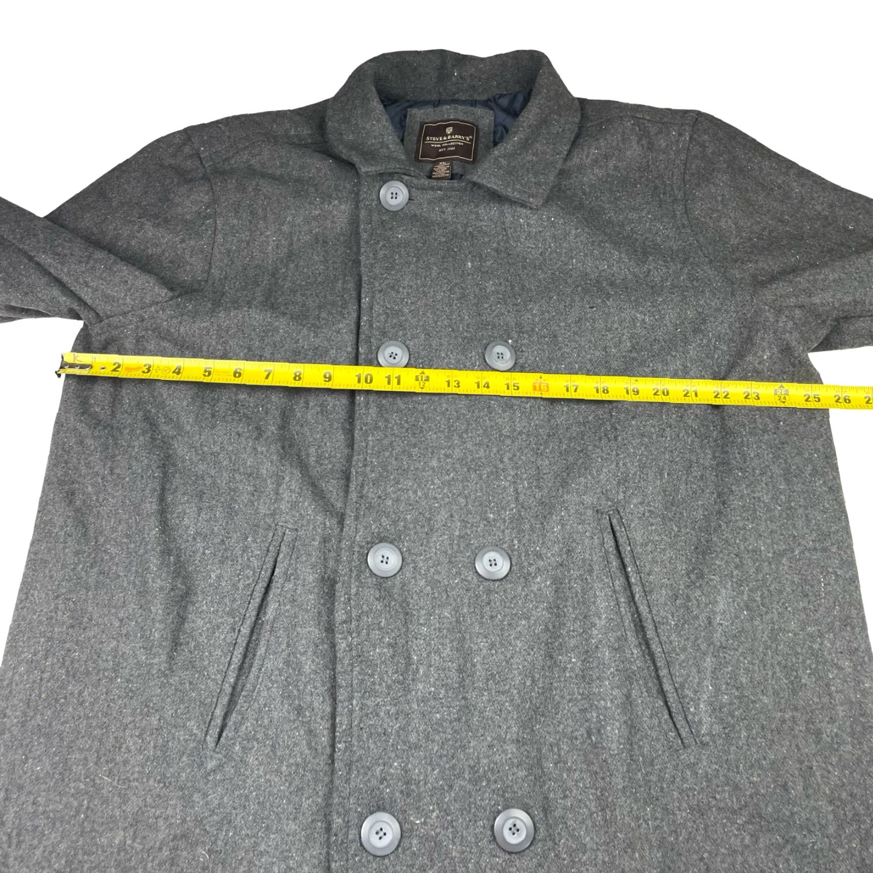 Vintage Steve & Barry's Men's Coat Pea Coat Wool Double Breasted Quilted Lining Gray XL - Regular Fit, 6-Button Front, Polyester/Wool Blend, Vintage: No Size US XL / EU 56 / 4 - 7 Thumbnail