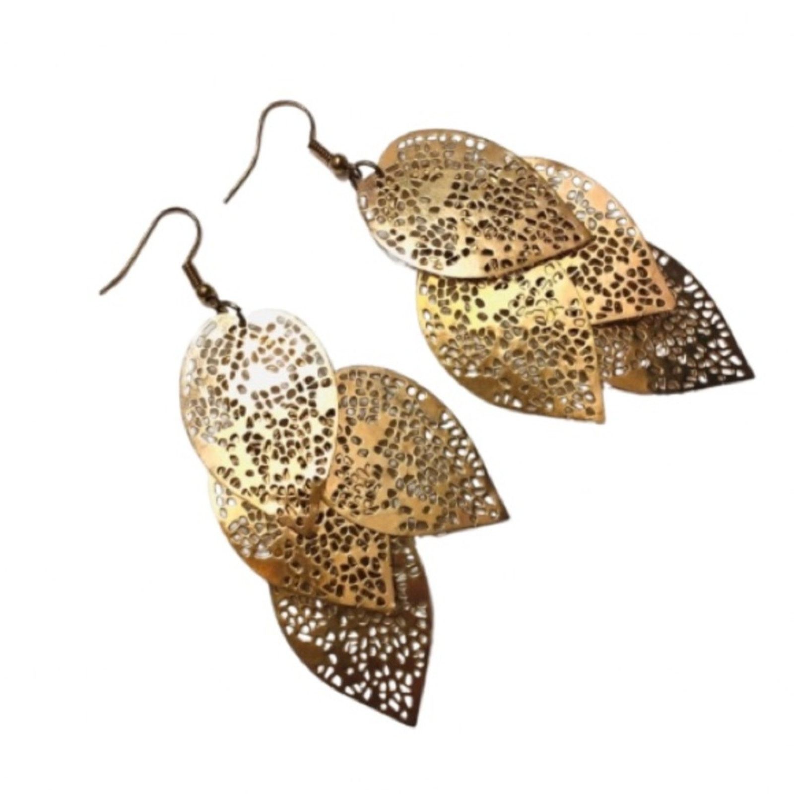 Other Gold Tone Filagree Layered Leaf Dangle Earrings Size ONE SIZE - 1 Thumbnail