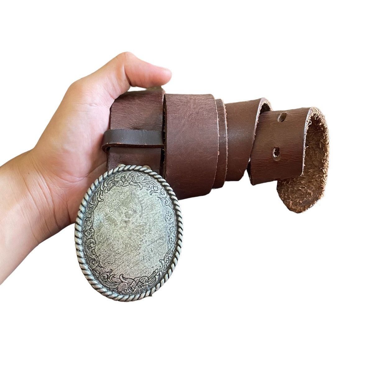 Diesel × Japanese Brand × Vintage Vintage 70s Heavy Oval Plaque Solid Leather Buckle Belt Size ONE SIZE - 3 Thumbnail
