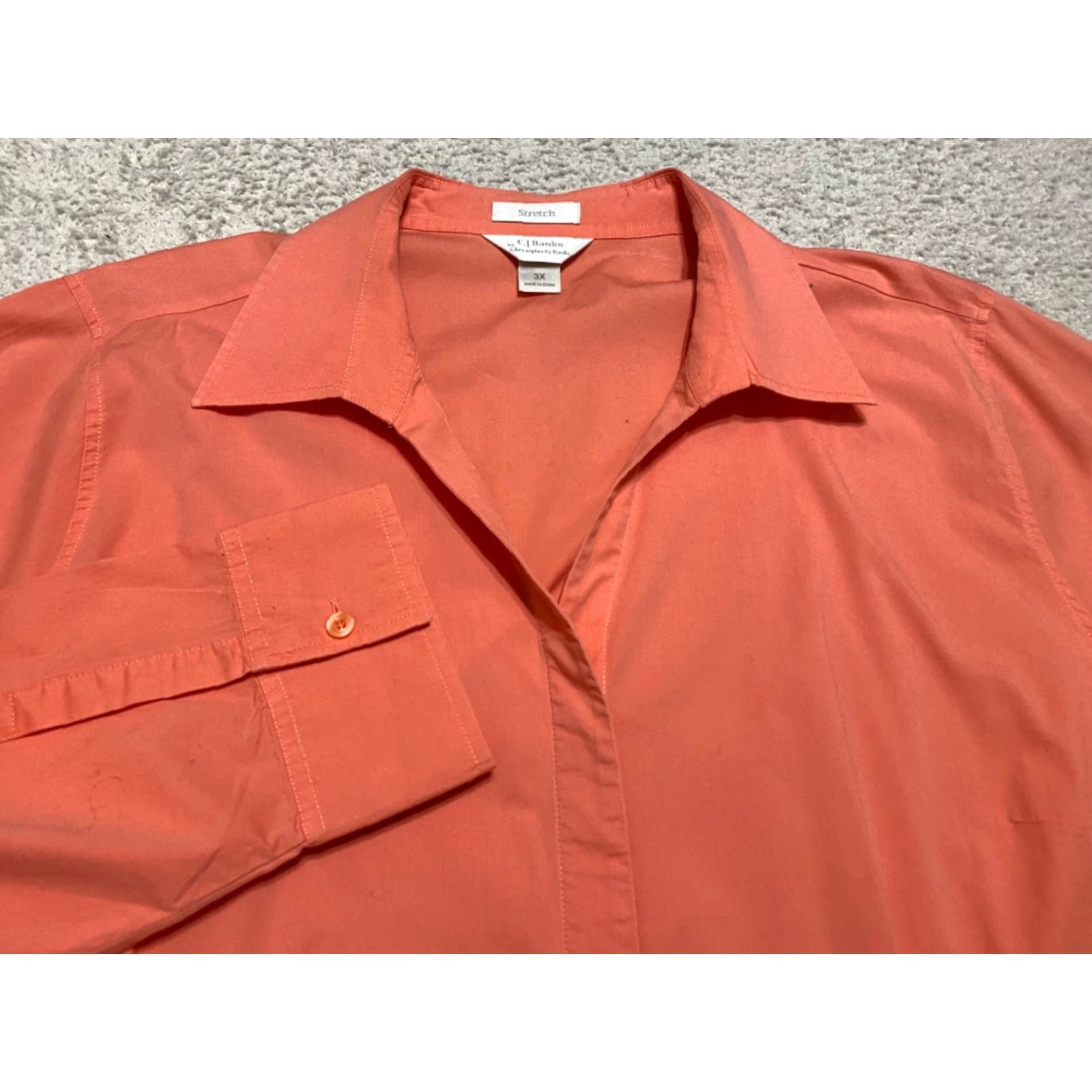 Vintage CJ Banks Womens Plus 3X Shirt Solid Orange Button-Up Long Sleeve Cotton Size XXL / US 16-18 / IT 52-54 - 2 Thumbnail