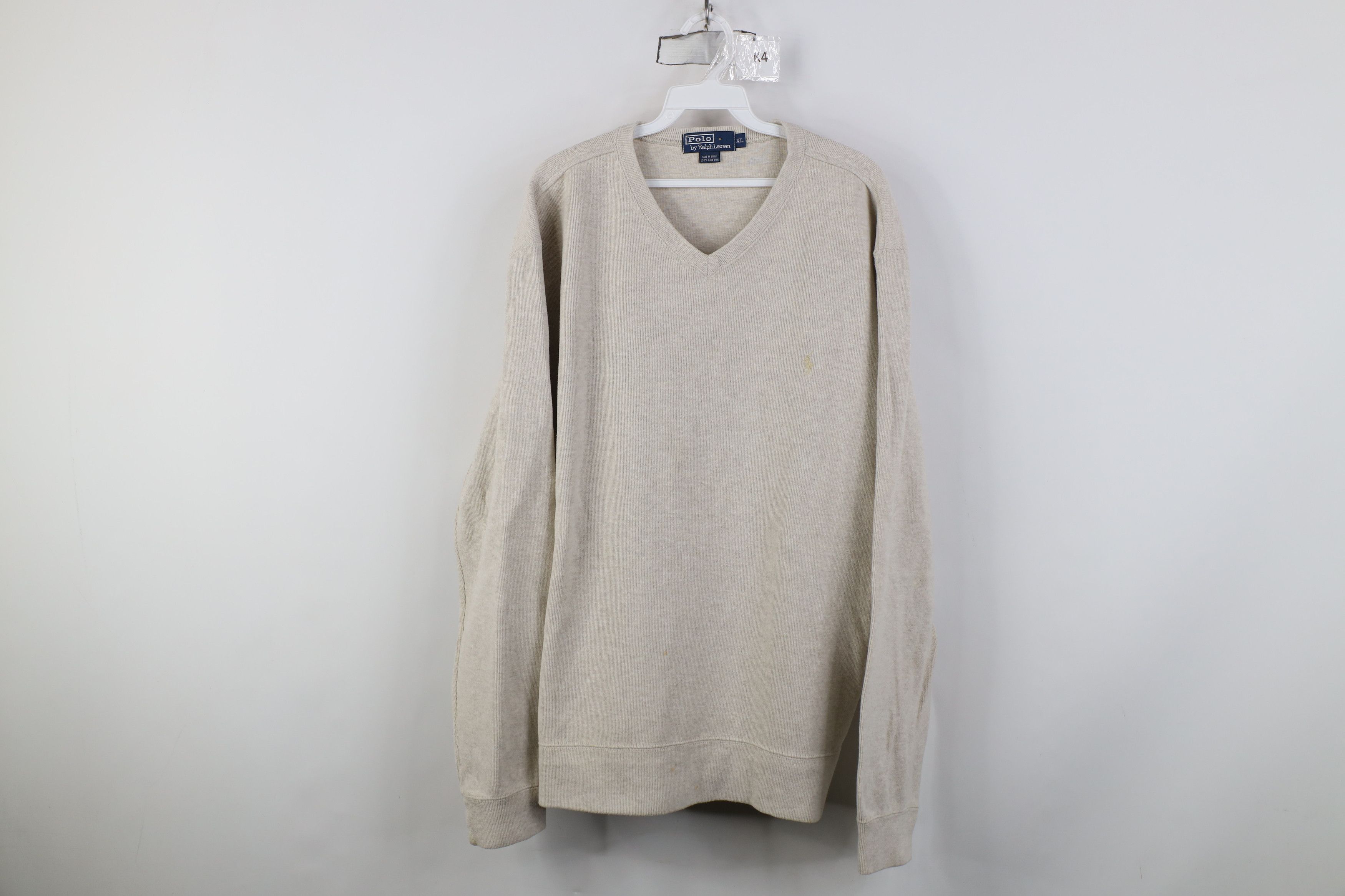 Ralph Lauren Vintage 90s Ralph Lauren Knit V-Neck Sweater Oatmeal Brown Size US XL / EU 56 / 4 - 1 Thumbnail