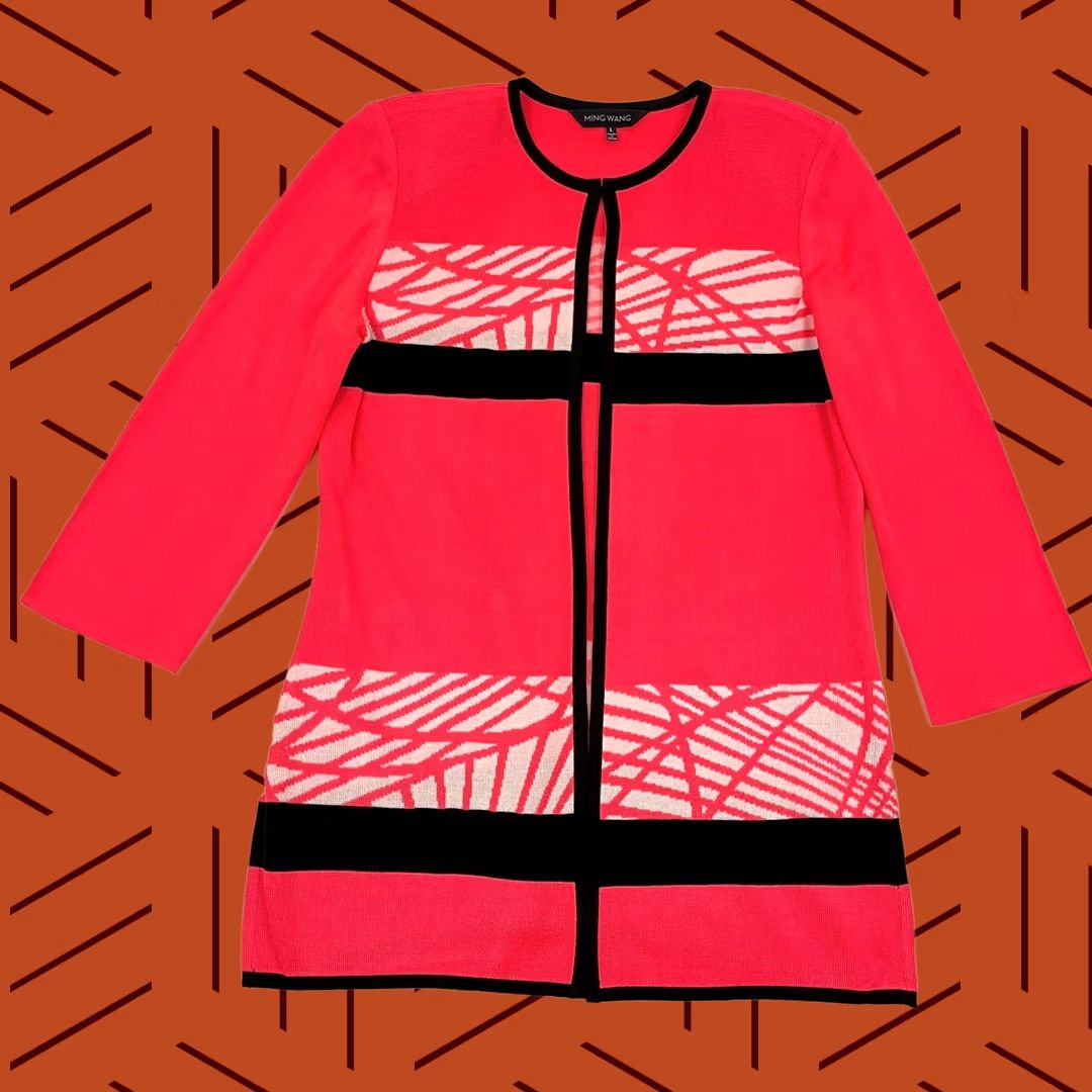 Vintage Ming Wang Jacket Womens L Neon Pink Open Front Hook Tunic 3/4 Sleeve Cardigan Size L / US 10 / IT 46 - 1 Thumbnail