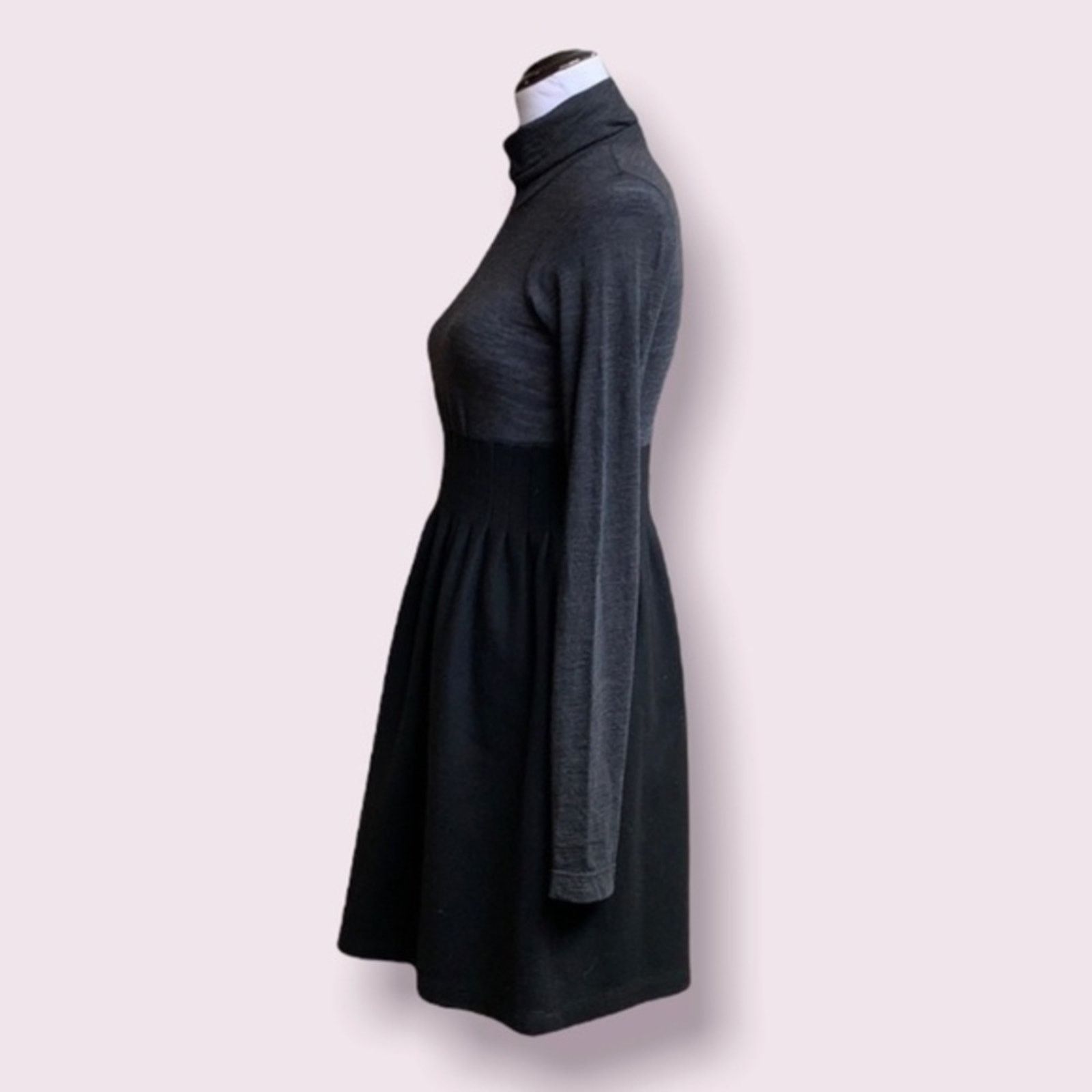 Theory Theory Long Sleeve Wool Dress in Grey/Black | Size M Size M / US 6-8 / IT 42-44 - 3 Thumbnail