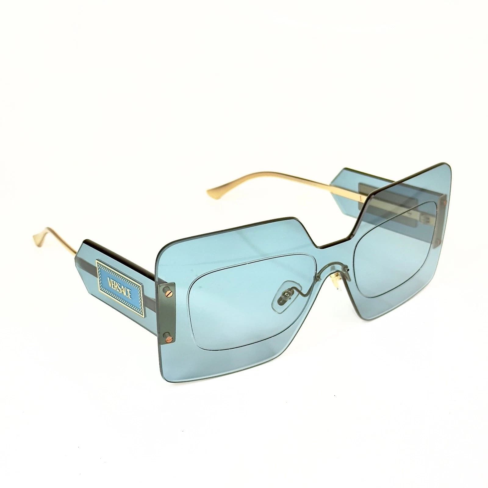 Versace VERSACE VE2277 DAMIER PLAQUE 2277 Blue Unisex Mask Sunglass Size ONE SIZE - 8 Thumbnail