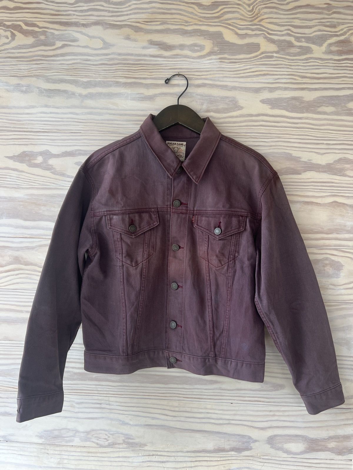 image of Sugar Cane Sugarcane Japanese Repro Vintage Western-Wear Denim Jacket in Light Maroon (Size Small)