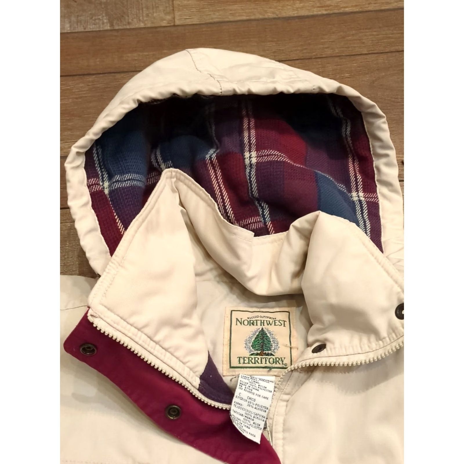 Vintage Northwest Territory Mens Small Coat Jacket Hooded Stand-Up Collar Zip Full Zip Lined Pockets Beige Tan Overcoat Jacket Size US S / EU 44-46 / 1 - 3 Thumbnail