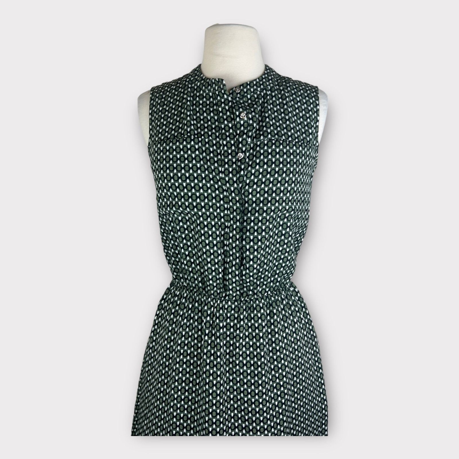 Merona Merona | Olive Green Geometric Print Dress with Pockets Size XS / US 0-2 / IT 36-38 - 6 Thumbnail