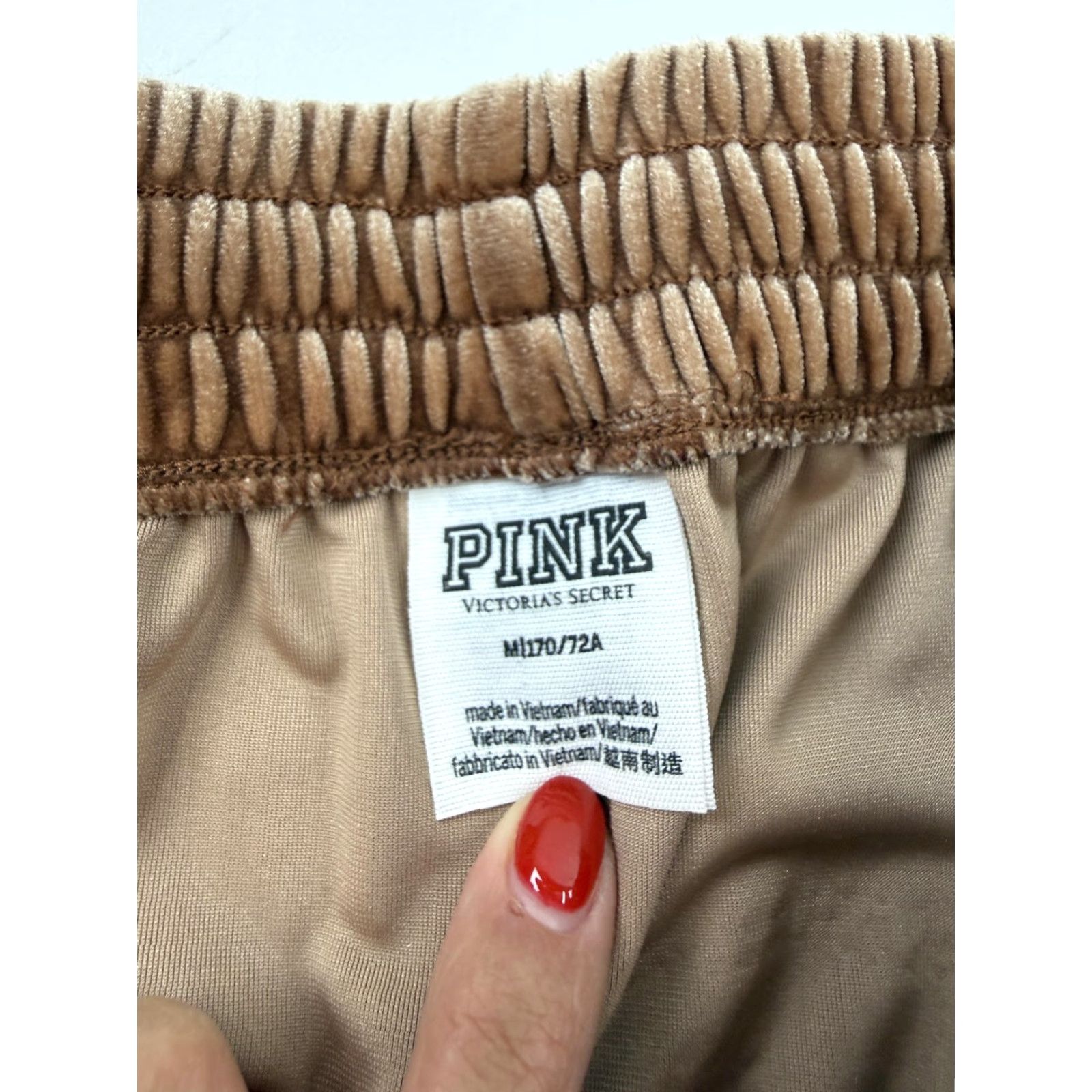 Vintage PINK Victoria's Secret Womens Medium Velour Lounge Pants Brown Rhinestone Logo Size 32" / US 10 / IT 46 - 2 Thumbnail