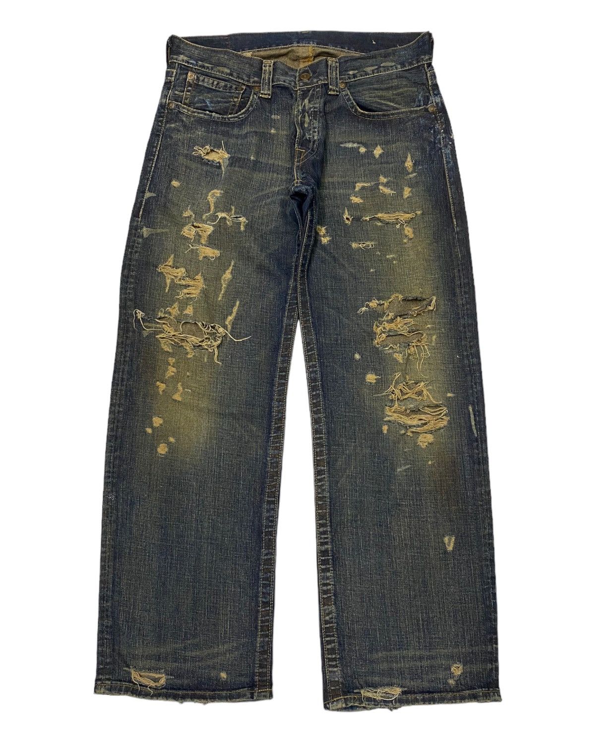 image of Archival Clothing x If Six Was Nine Archive Replay Rusty Rips Baggy Distressed Denim Jeans in Blue 