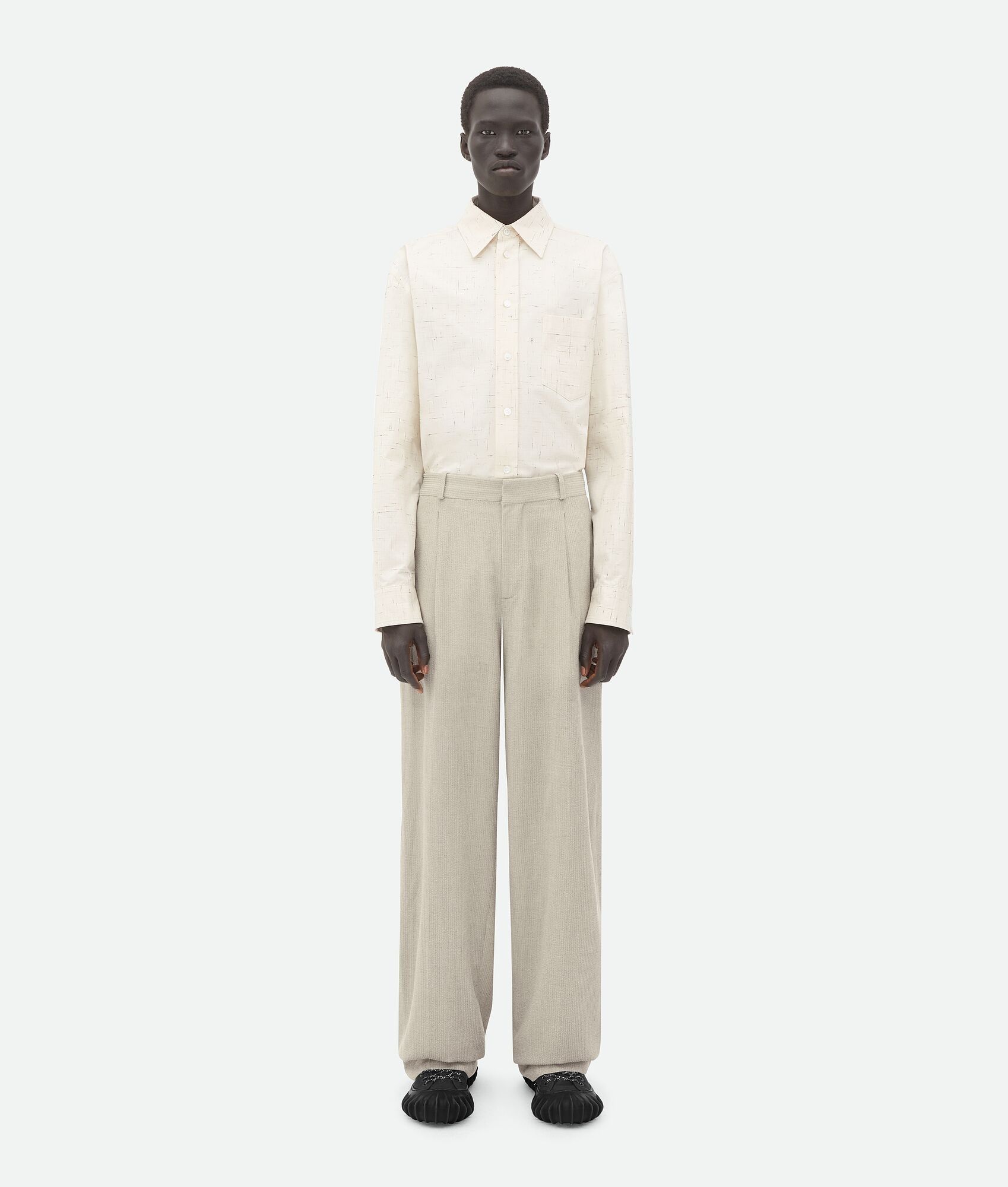 Bottega Veneta o1w1db10825 Wool Silk Mouline Trousers Bone/Black Melange Size US 34 / EU 50 - 1 Thumbnail