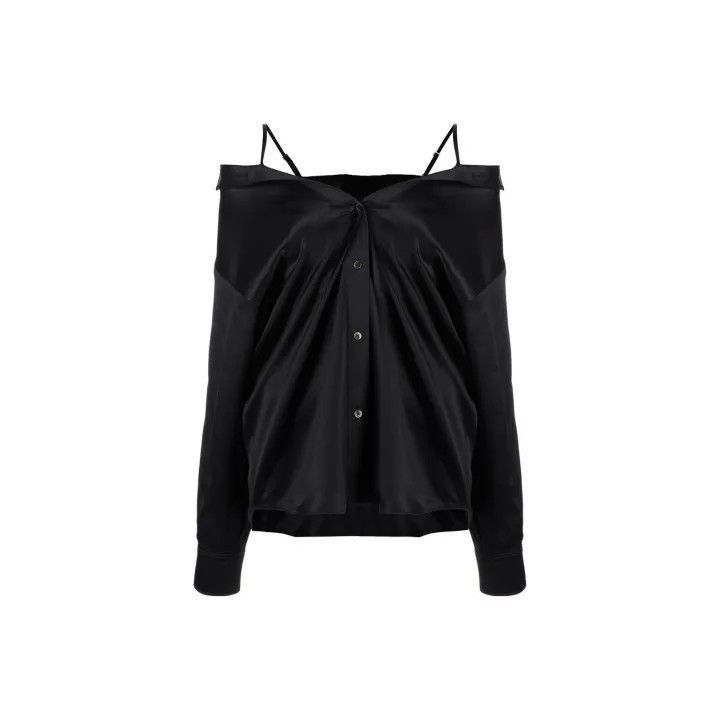 Alexander Wang Alexander Wang Black Off-Shoulder Long Sleeve Shirt - Size S / US 4 / IT 40 - 1 Thumbnail