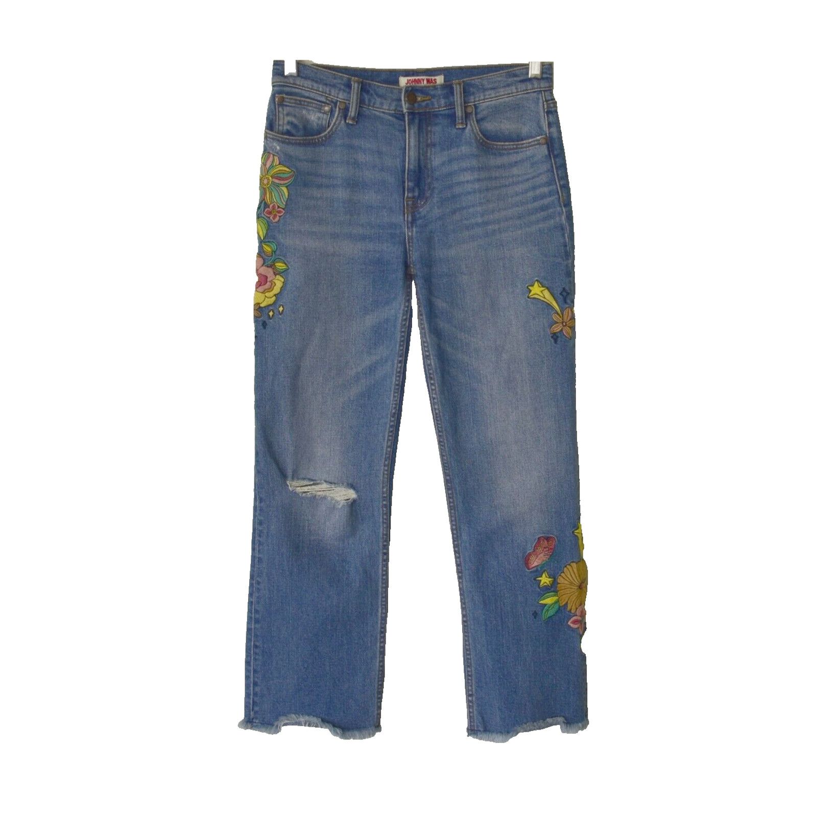 JOHNNY WAS Campana Straight Relaxed Fit Fray Hem Jeans Sz 25