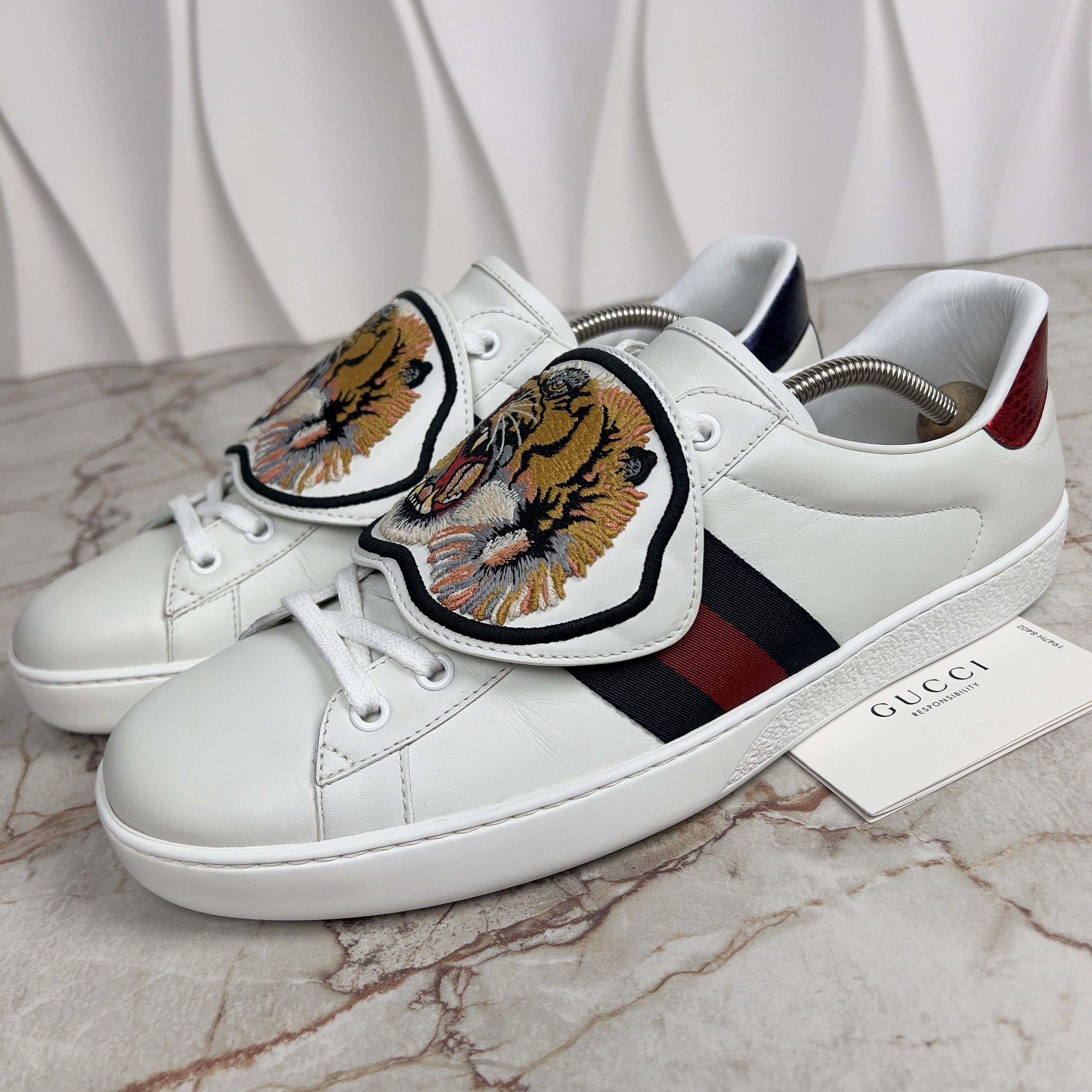 Ace Web Tiger Sneaker Patch White Leather Python
