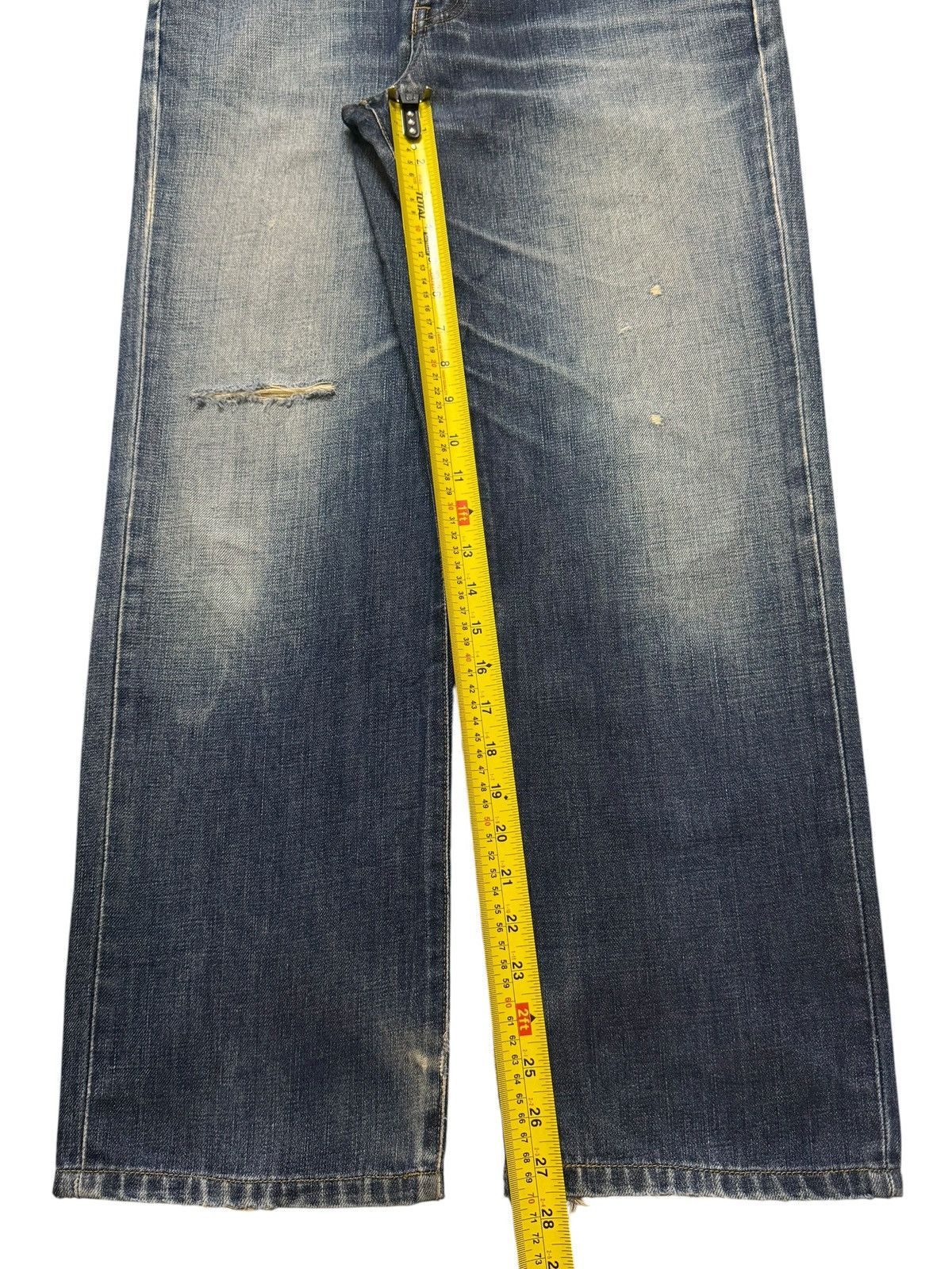 Edwin Vintage 90s Edwin 503 Blue Wash Whiskers Distressed Wide Leg Size US 31 - 12 Thumbnail