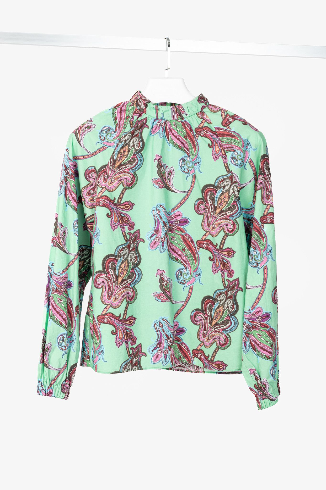 Tibi Tibi Mint Multi Paisley Cotton Shirred Neck Top Size XS / US 0-2 / IT 36-38 - 1 Thumbnail