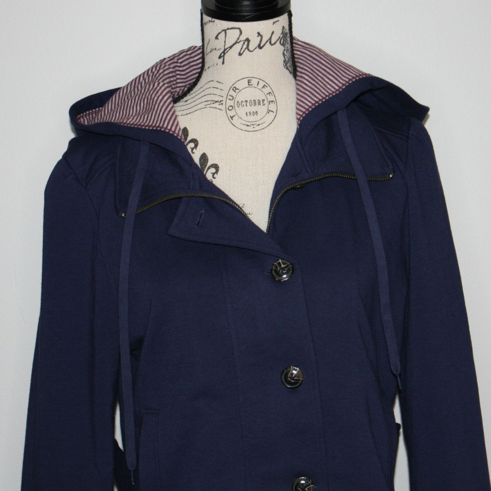 Other Shade Navy Blue Soft Hoodie Jacket with Striped Hood Size M / US 6-8 / IT 42-44 - 8 Thumbnail