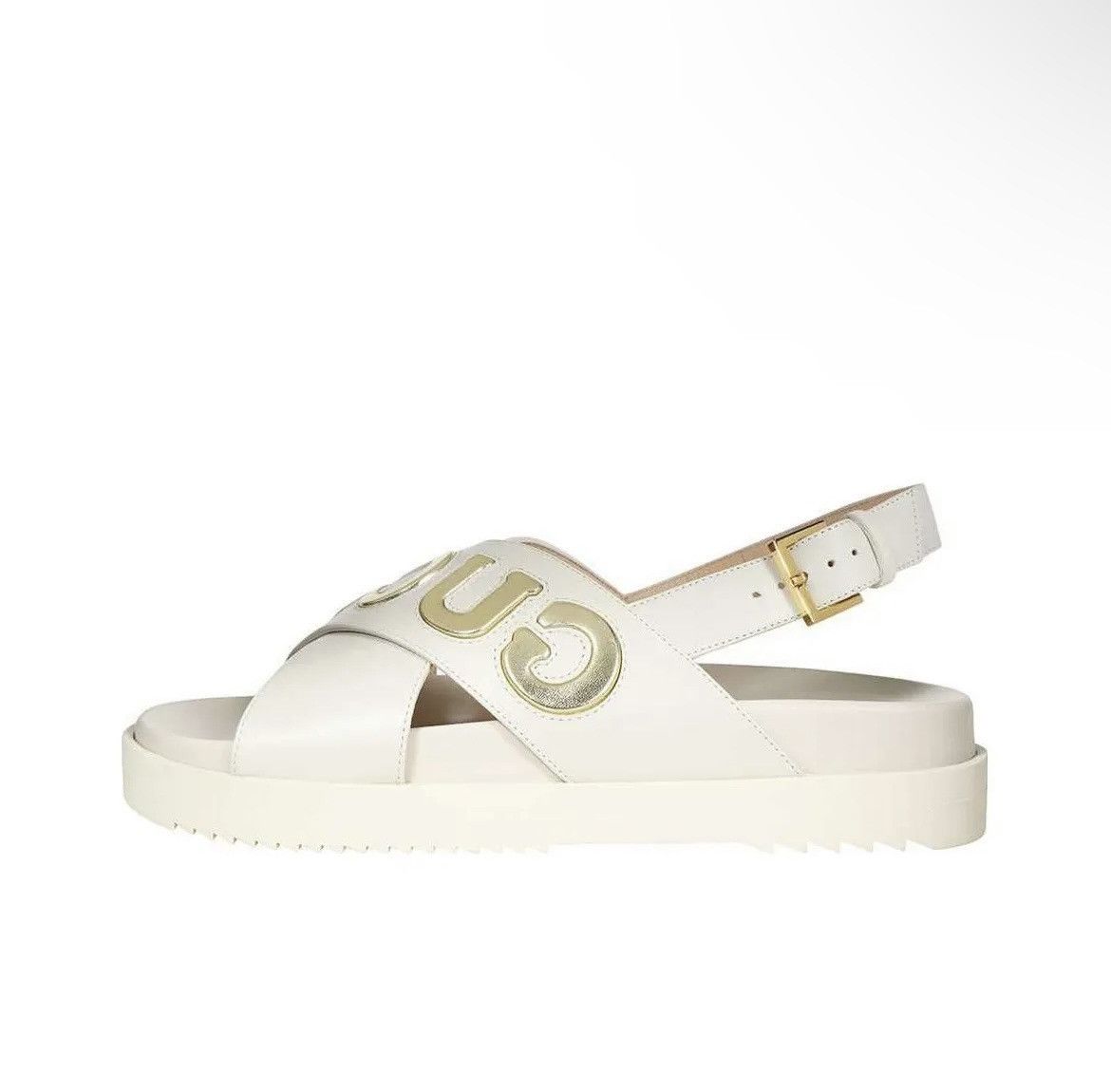 Gucci Gucci Logo Sandal White Metallic Gold size 36.5 Size US 6.5 / IT 36.5 - 2 Thumbnail