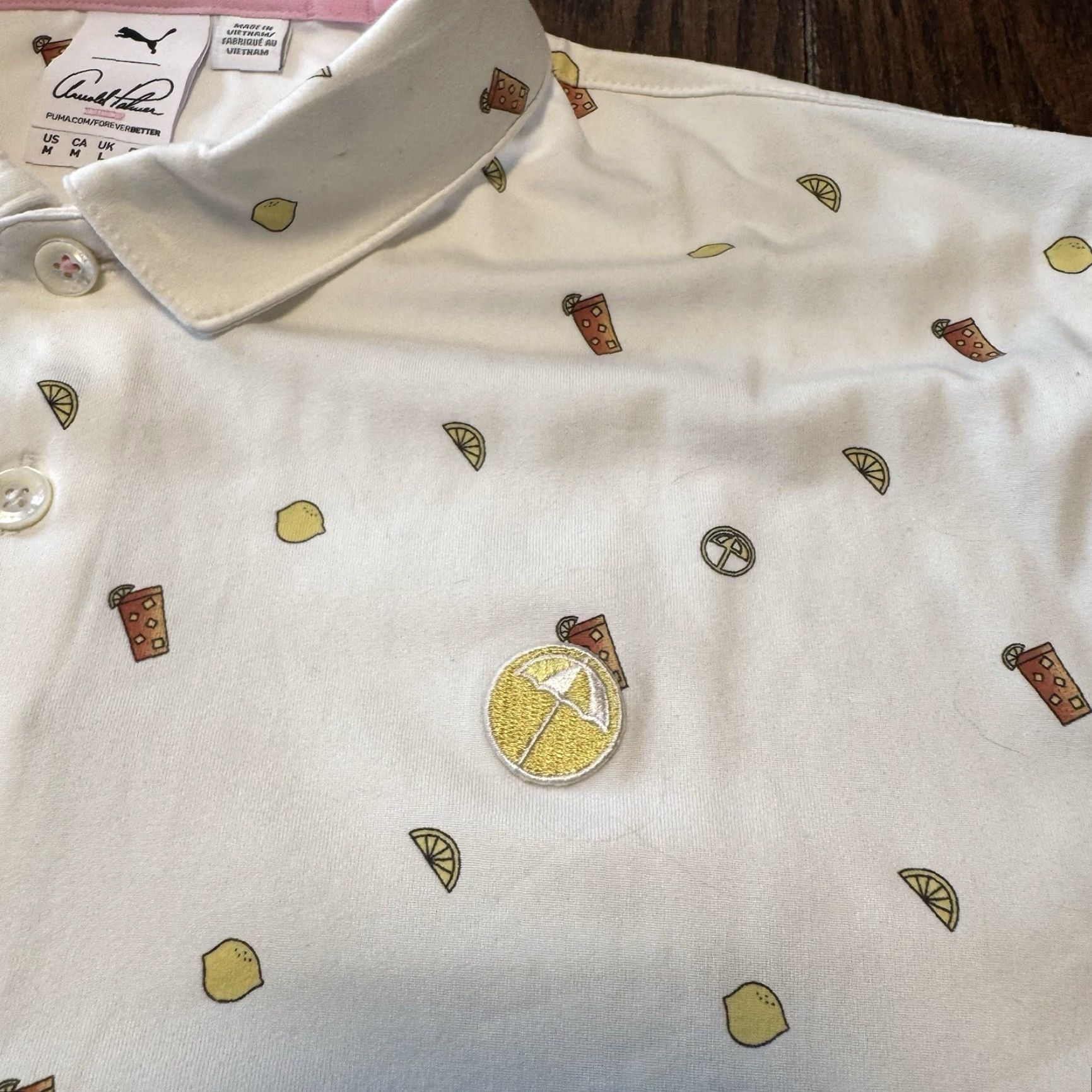 Puma PUMA Polo Golf Shirt Mens Medium Short Sleeve Arnold Palmer Ice Tea Lemon Drink White Size US M / EU 48-50 / 2 - 2 Thumbnail
