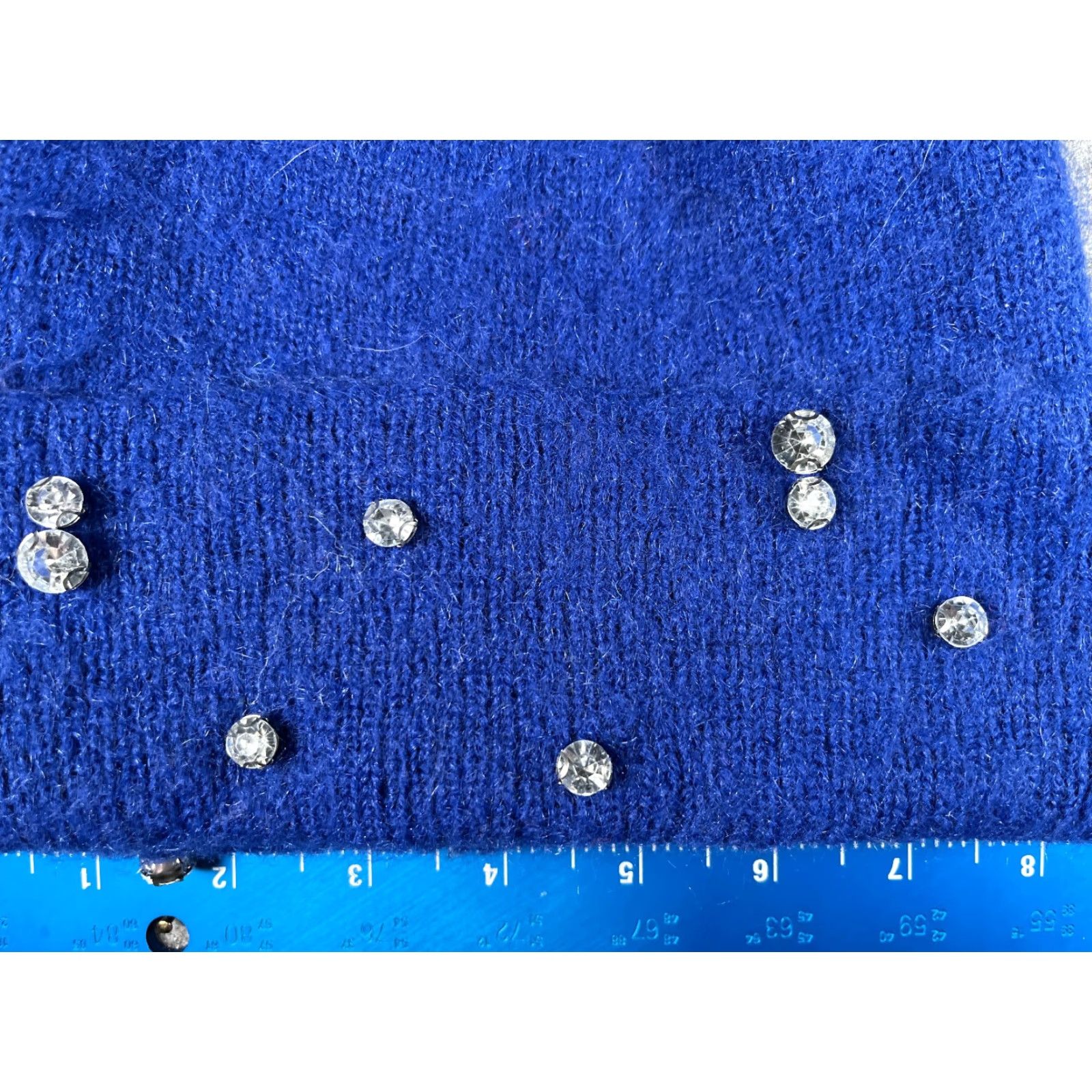 Vintage A New Day Beanie Toque Women One Size Blue Knit Jewel Bling 100% Polyester NEW Size ONE SIZE - 2 Thumbnail