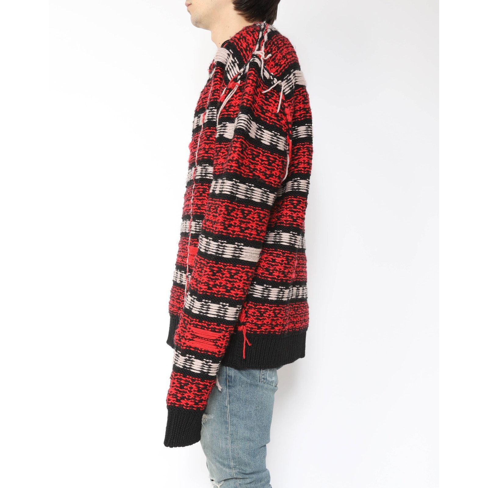 Calvin Klein 205W39NYC FW18 Asymetrical Inside Out Knit in Black & Red Wool Size US S / EU 44-46 / 1 - 5 Thumbnail