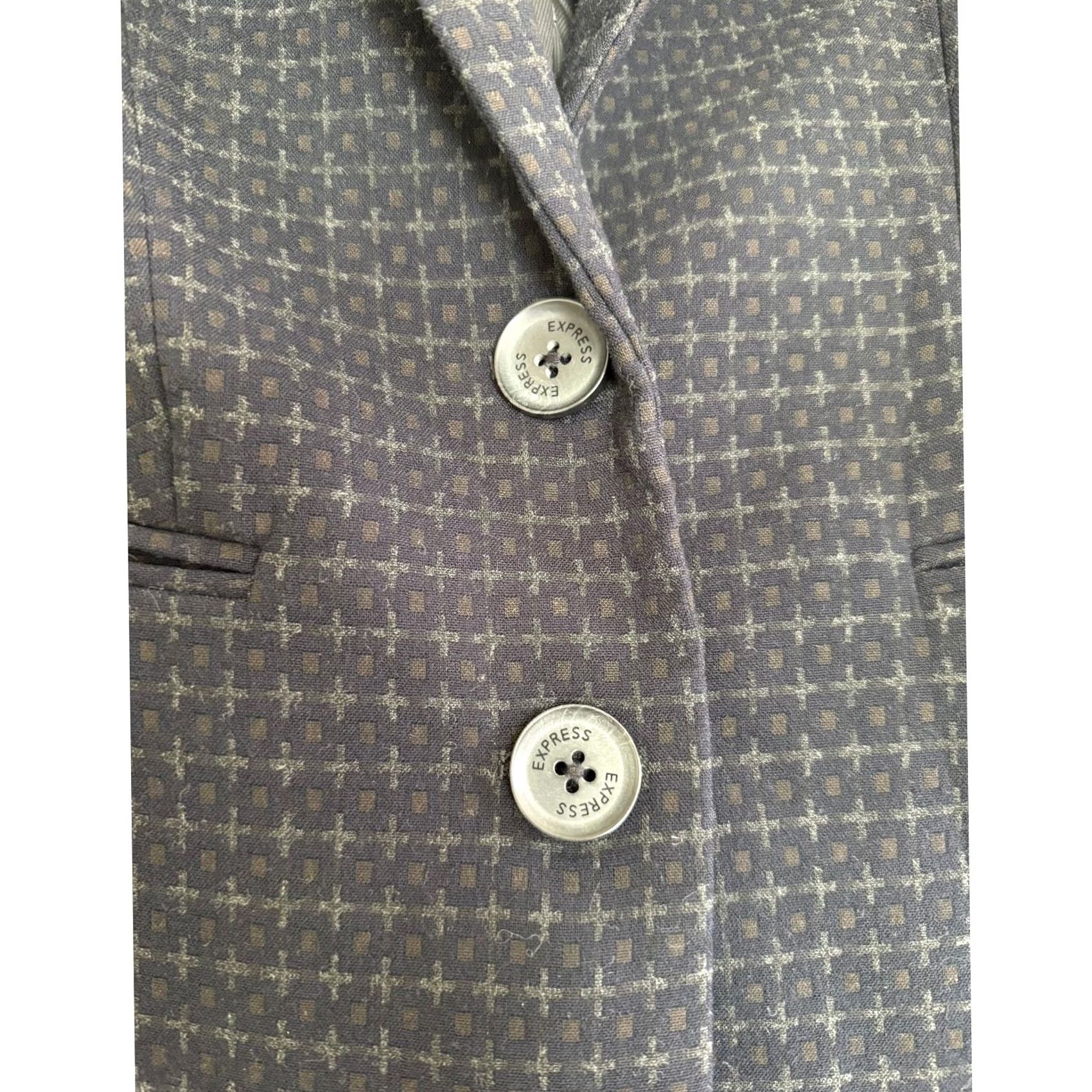 Express Express Navy Geometric Pattern Collared Blazer - Women’s 4, Single-Breasted, Notch Lapel, Pockets, Jacket, Blazer, Pant Suit, NWOT Size S / US 4 / IT 40 - 3 Thumbnail