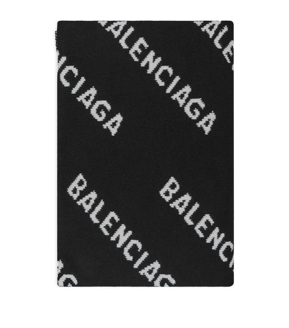 Balenciaga Virgin Wool All-Over Logo Scarf Size ONE SIZE - 1 Thumbnail