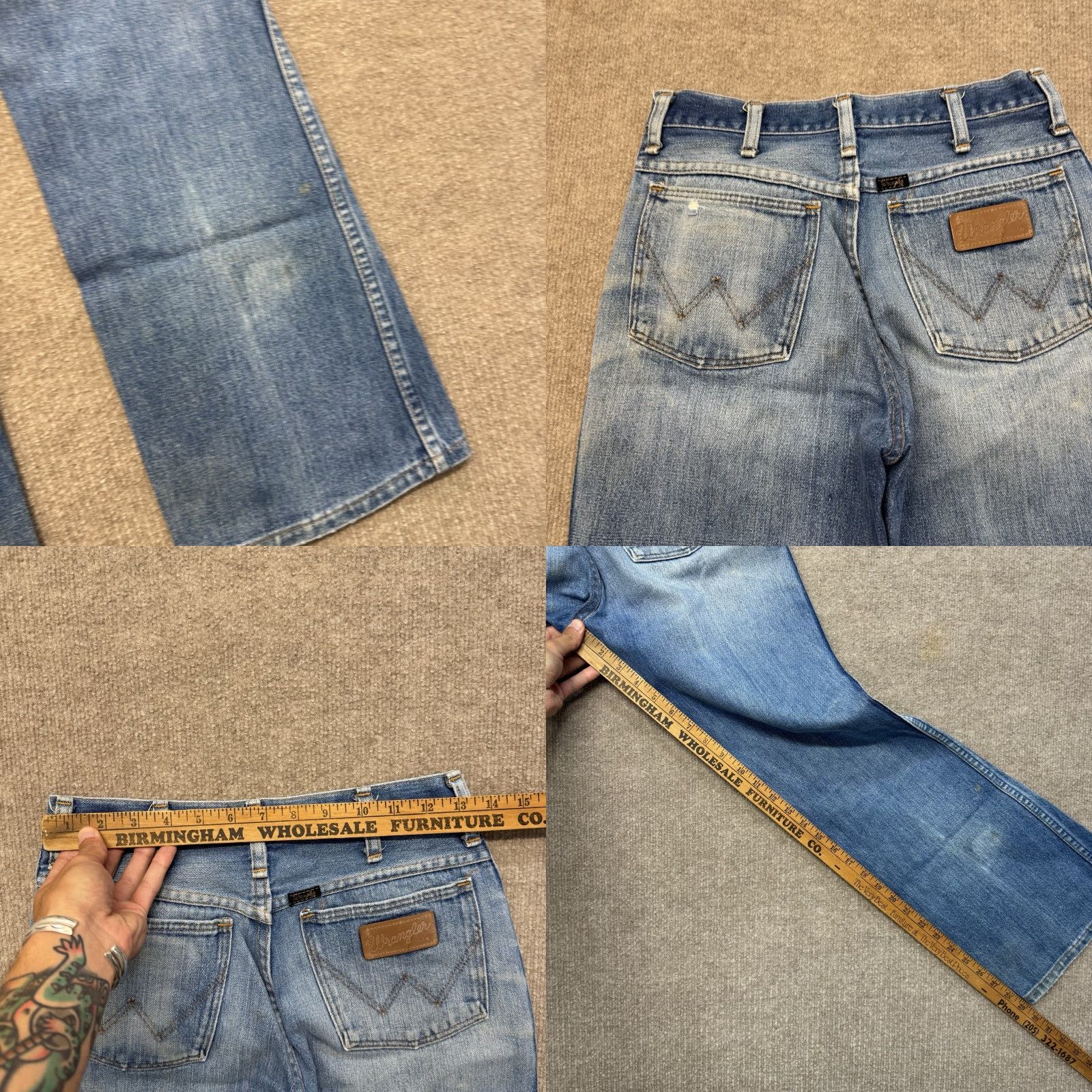 Wrangler VINTAGE Wrangler Jeans Mens 26x29 Denim USA Made Bell Bottom Flared 70s Distressed Pockets Wrangler Retro 945 Jeans Mens Jeans Blue 26x29 Size US 26 / EU 42 - 9 Thumbnail