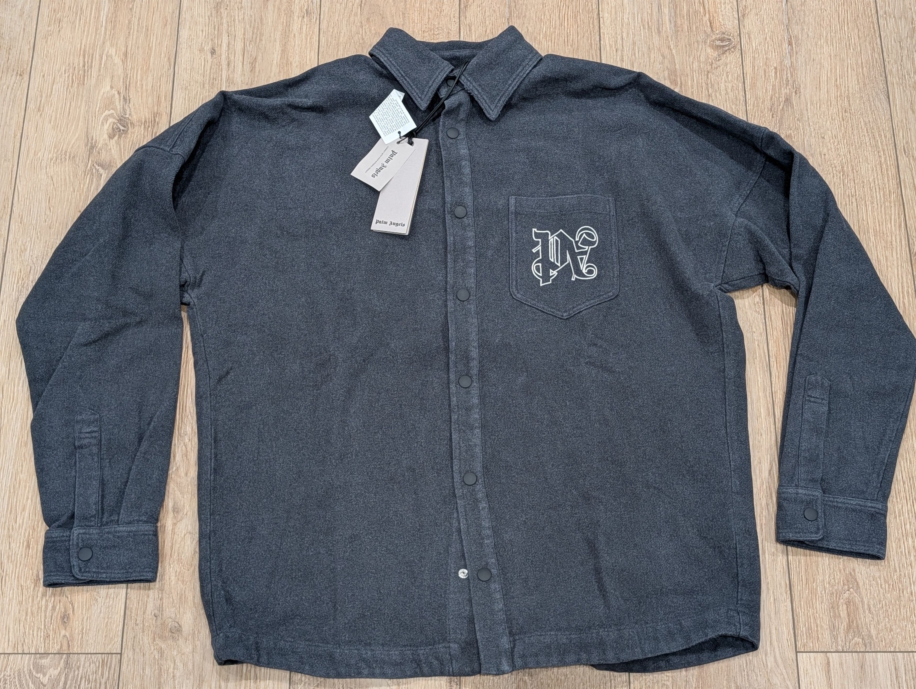 Palm Angels PALM ANGELS Logo Cotton Overshirt Anthracite 48 Size US M / EU 48-50 / 2 - 1 Thumbnail