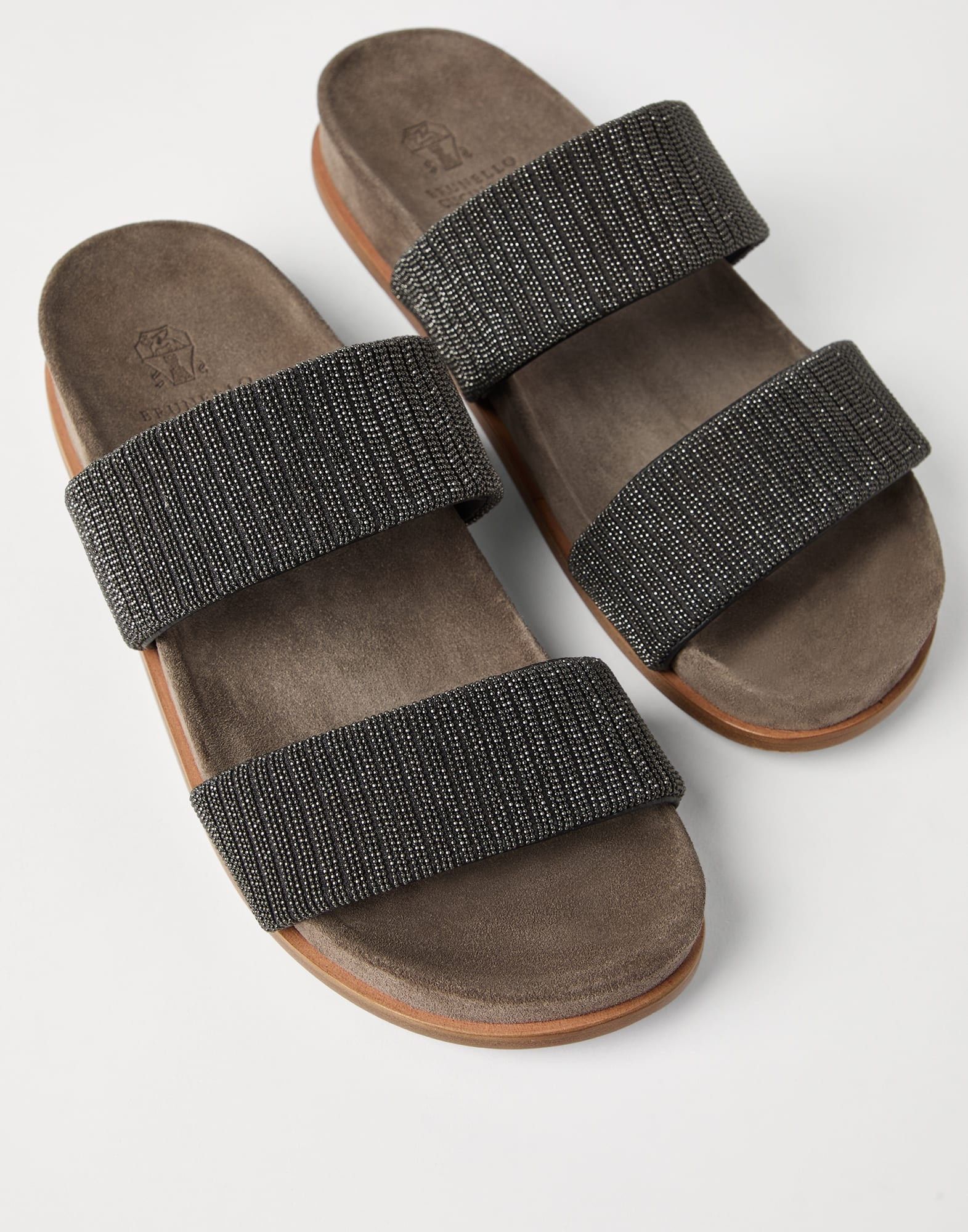 Brunello Cucinelli o1la1rc1a0326 Suede Slides Slippers in Anthracite Size US 7 / IT 37 - 4 Thumbnail