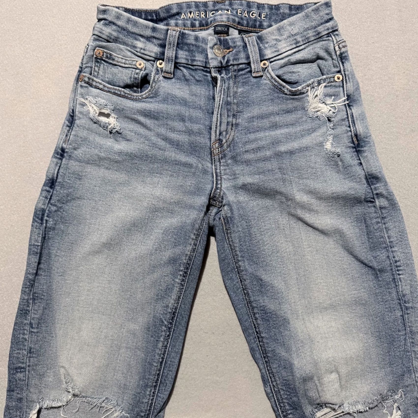 American Eagle Outfitters American Eagle Jeans Women Blue Denim Distress Stretch Mid Rise 00 Size 24" / US 00 / IT 34 - 3 Thumbnail