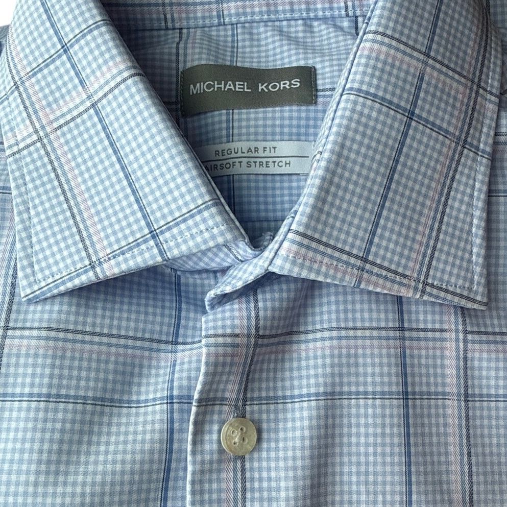 Michael Kors Michael Kors Light Blue Plaid Men Performance Dress Shirt L Size US L / EU 52-54 / 3 - 1 Thumbnail