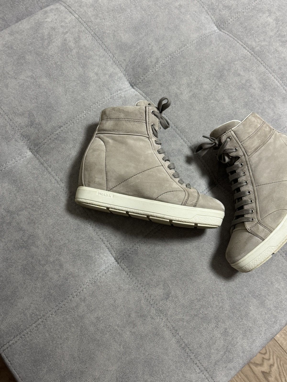Prada Prada Women's Suede High Top Wedge Half Ankle Boots Z4112 Size US 7.5 / IT 37.5 - 3 Thumbnail