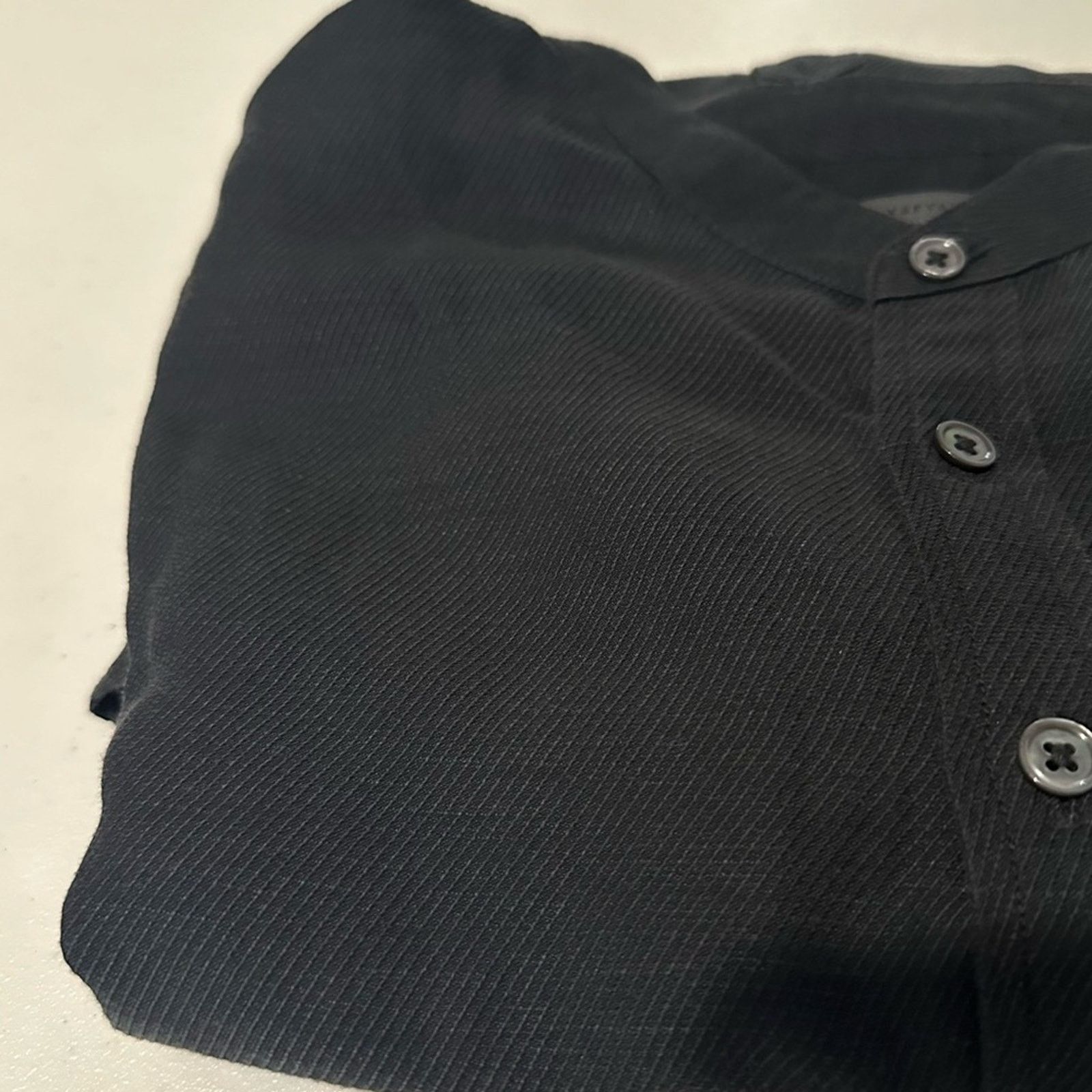 John Varvatos S/21 Twill Linen Blend Shirt Sz XL Midnight Blue Band Collar Size US XL / EU 56 / 4 - 8 Thumbnail