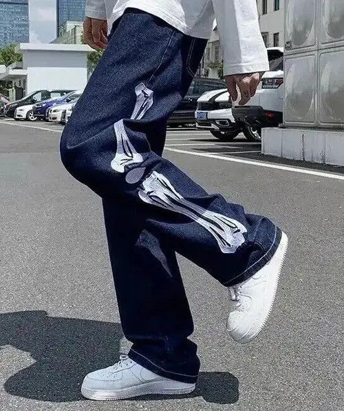 Japanese Brand Embroidery Skeleton Straight Jean Size US 30 / EU 46 - 2 Thumbnail