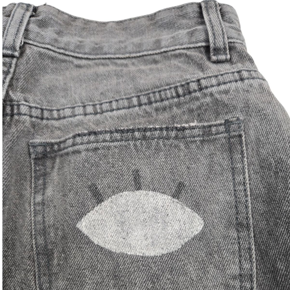 Other PrettyLittleThing | Grey Jeans w/Eyes Stenciled Pockets | 2 Size 26" / US 2 / IT 38 - 5 Thumbnail