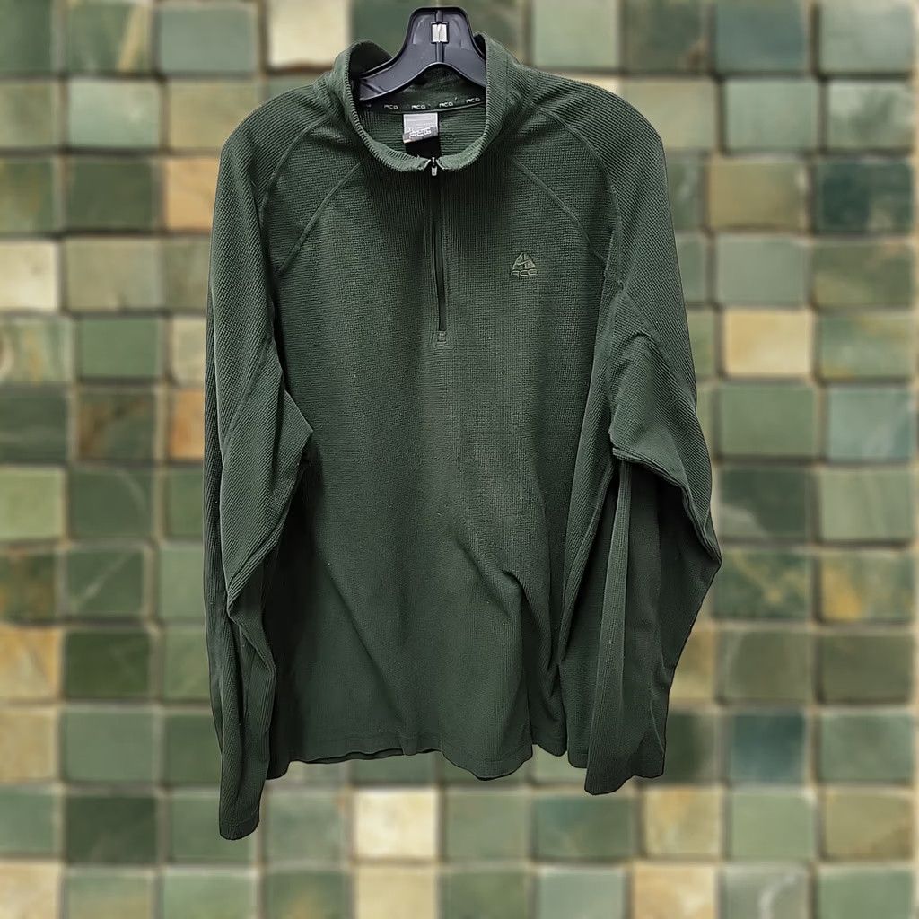 Nike ACG VINTAGE Nike ACG Shirt LOGO Green XL Pullover 1/4 Zip Men Activewear Knit Fleece Mock Neck Long Sleeve SS/DS Casual 100% Polyester Size US XL / EU 56 / 4 - 1 Thumbnail