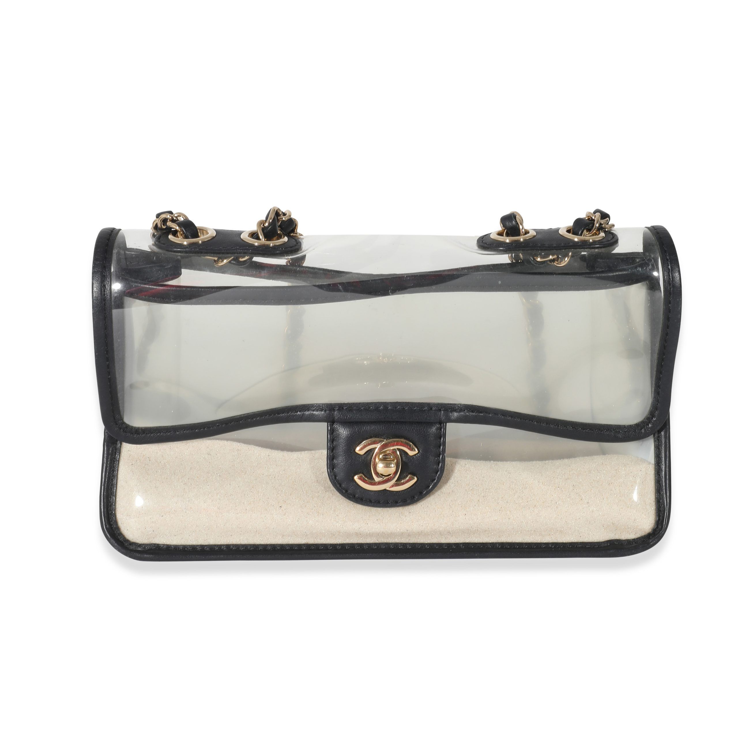 image of Chanel Black Lambskin Pvc Sand By The Sea Medium Flap Bag, Women's