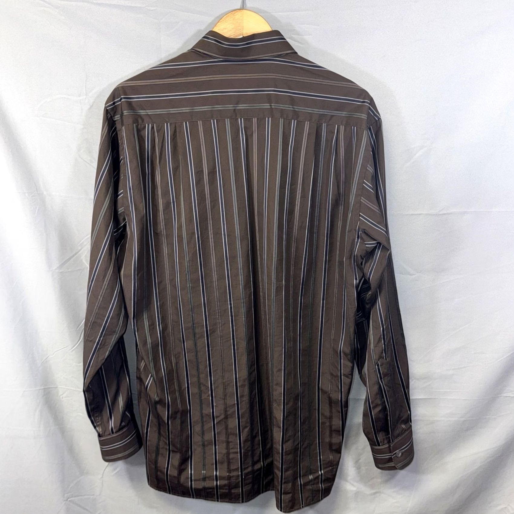 Ermenegildo Zegna Ermenegildo Zegna Dress Shirt Mens Large Brown Striped Button Down Long Sleeve Size 42R - 2 Thumbnail