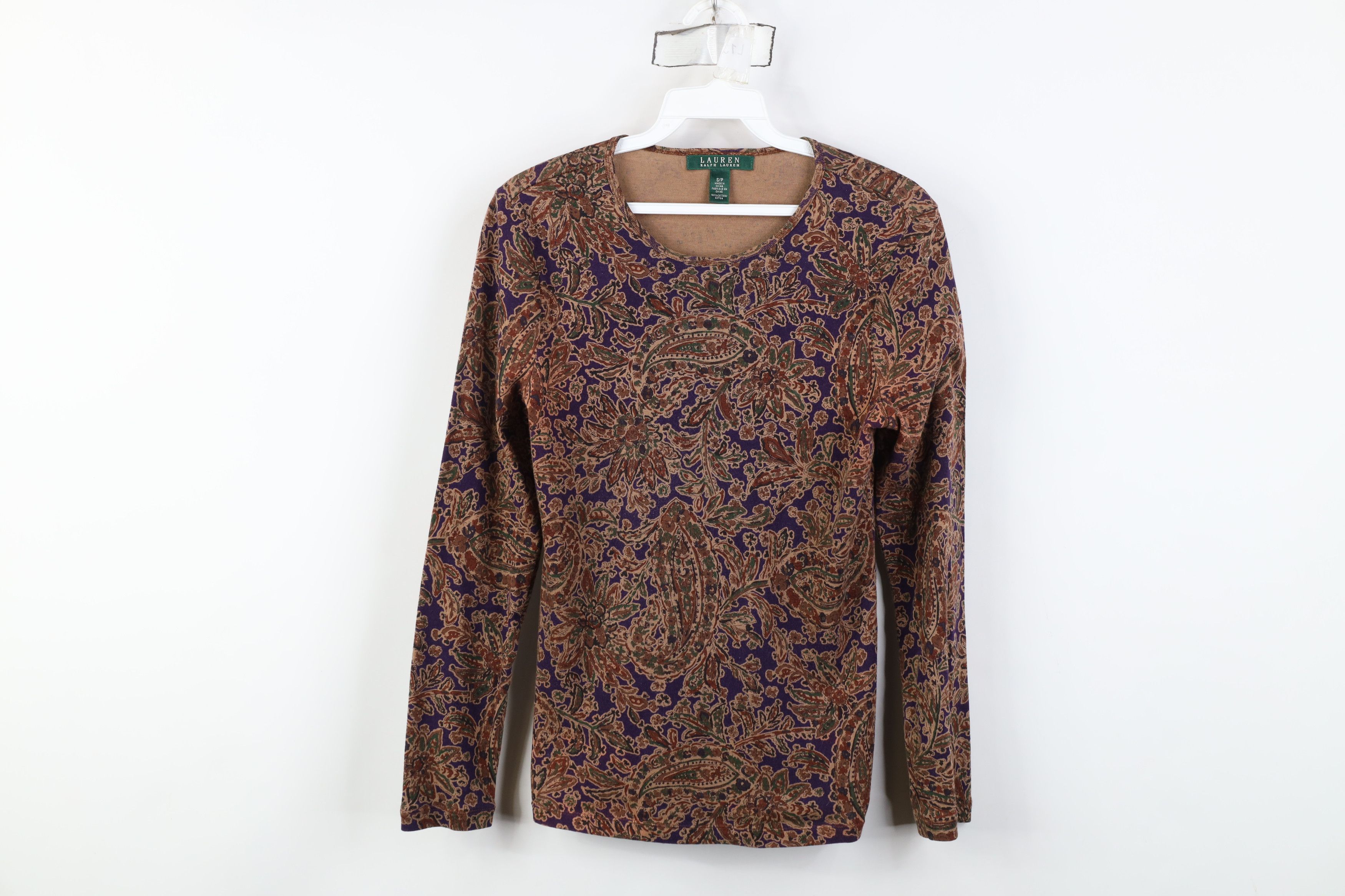 Ralph Lauren Vintage 90s Ralph Lauren Flower Ribbed Long Sleeve T-Shirt Size S / US 4 / IT 40 - 1 Thumbnail