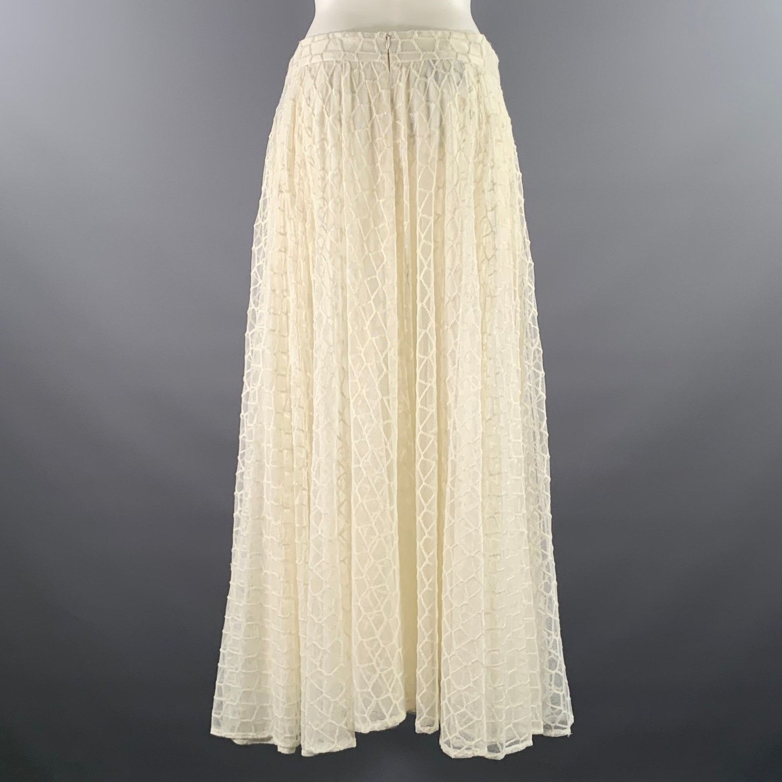 Akris AKRIS Cream Ivory Polyamid Wool Blend Lace Maxi Skirt Size 34" / US 12 / IT 48 - 3 Thumbnail