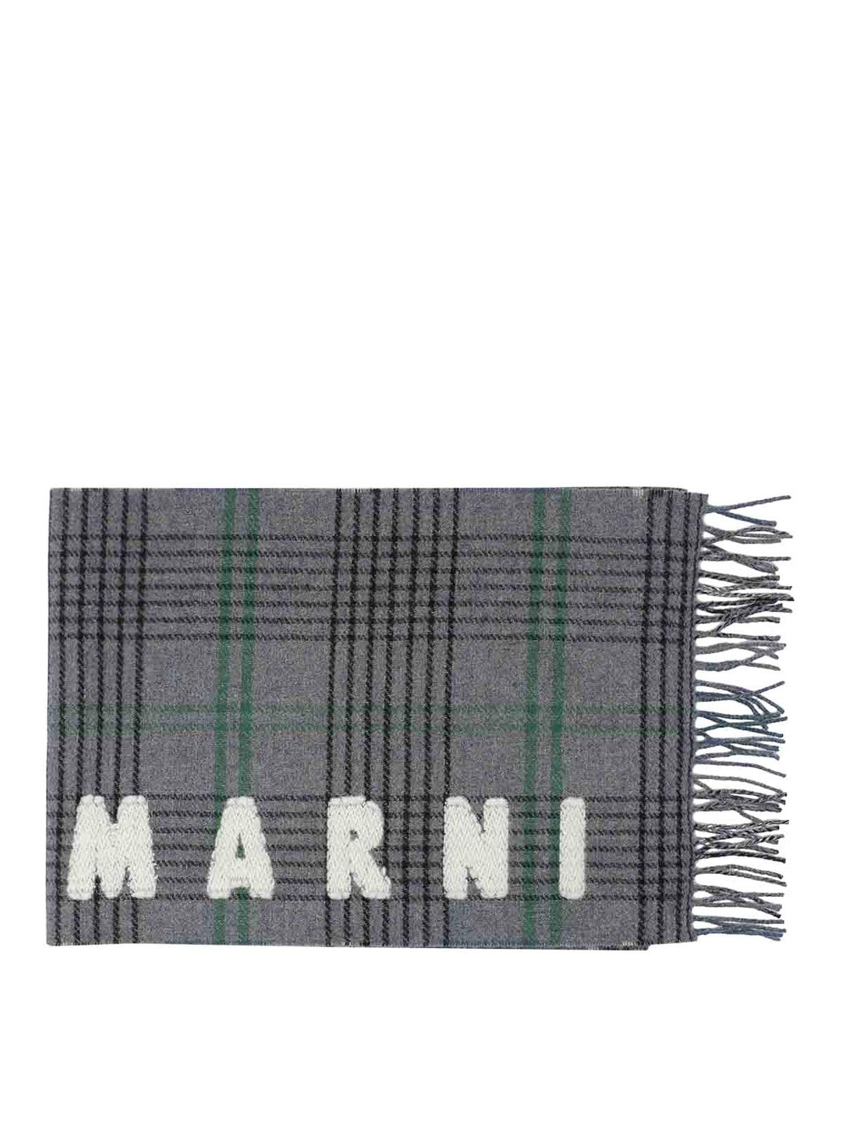 Marni o1f1d3z1125 Size: OS / Checked Wool Scarf With Logo Size ONE SIZE - 1 Thumbnail