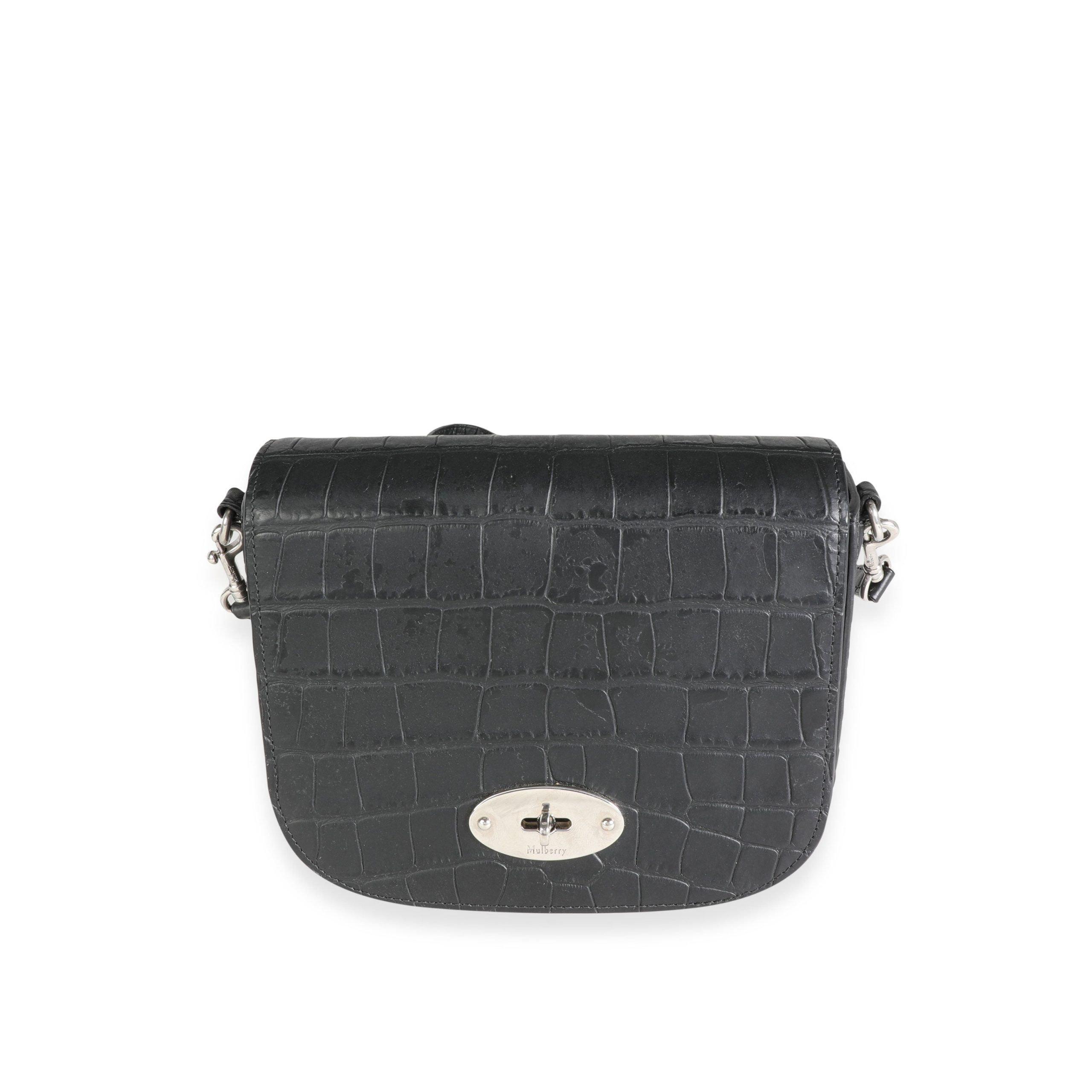 image of Mulberry Black Crocodile-Embossed Leather Small Darley Satchel, Women's