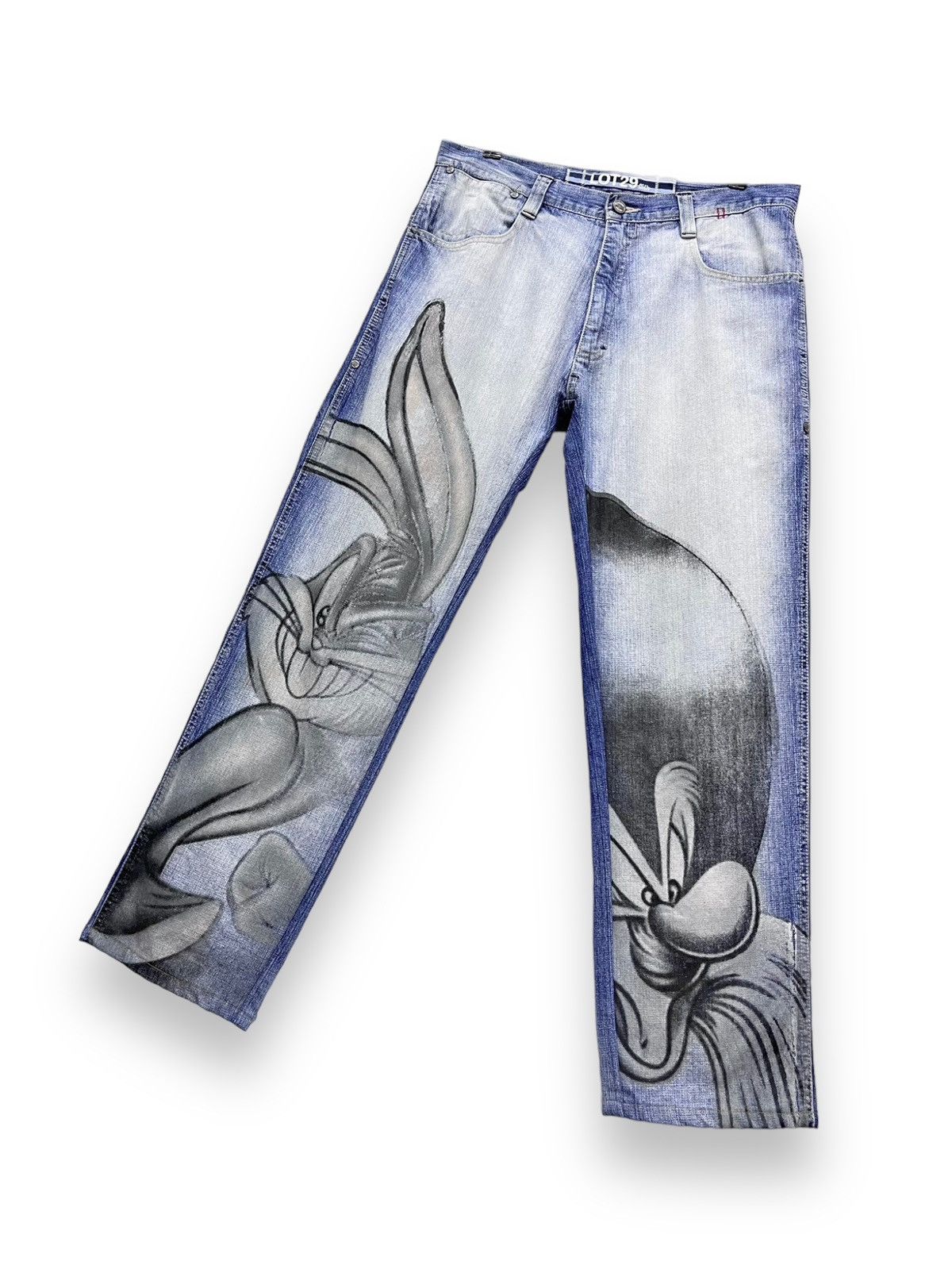 Number (N)ine FYE🔥Vintage LOT29 x LOONEY TUNES Big Print Distressed Denim Size US 33 - 3 Thumbnail