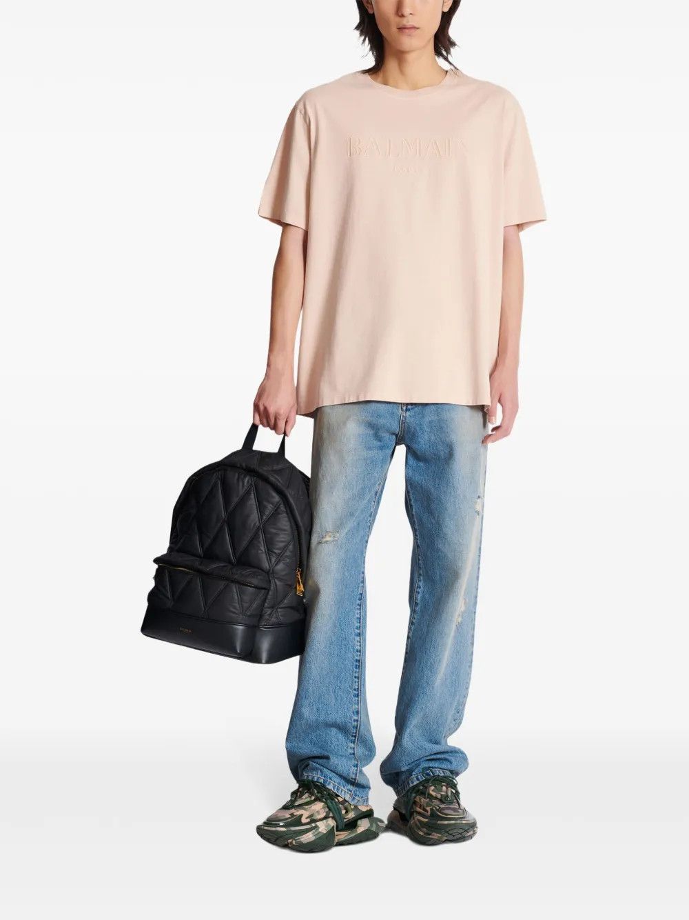 Balmain o1y0426 Logo Crewneck T-Shirt in Beige Size US S / EU 44-46 / 1 - 5 Thumbnail