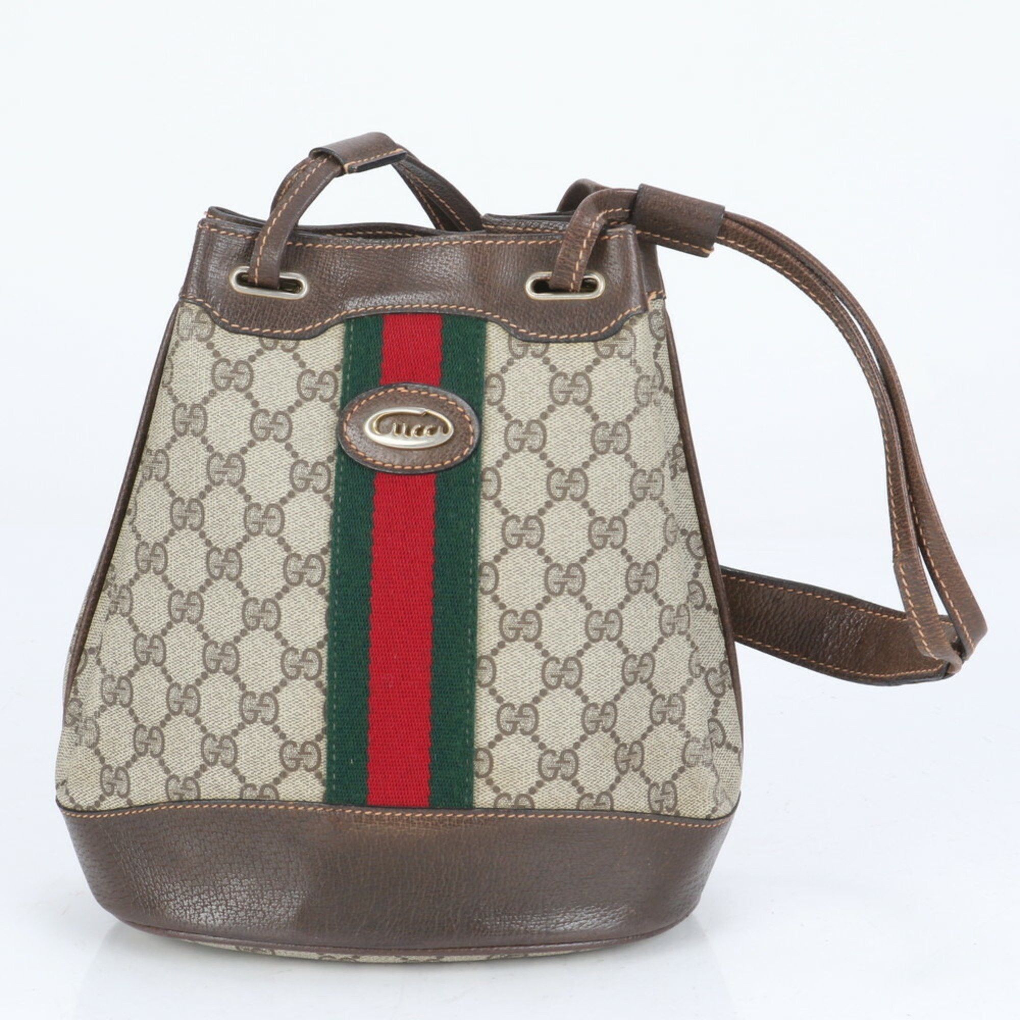 Gucci Old GG Supreme Shelly Line Leather Shoulder Bag Tote Handbag Ladies in Brown, Women's